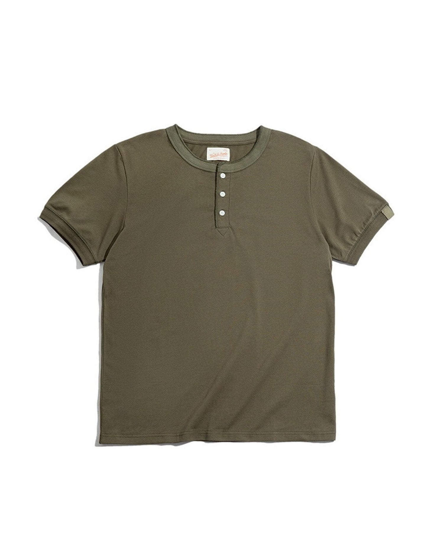 Henley-Neck Cotton Classic Short-Sleeve T-Shirt 4color 【ACT0136】