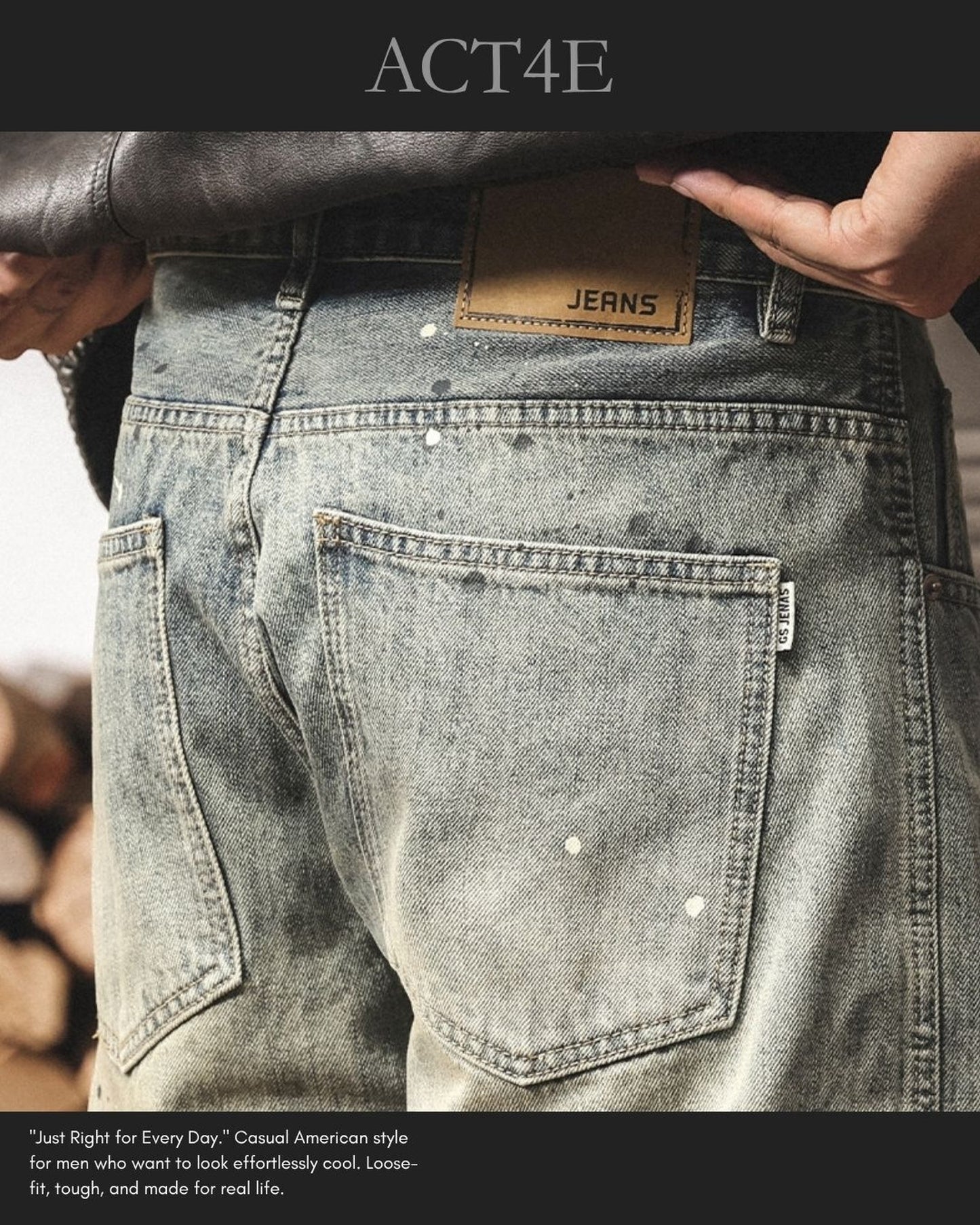 vintage wash splash loose straight denim pants 【ACT0225】