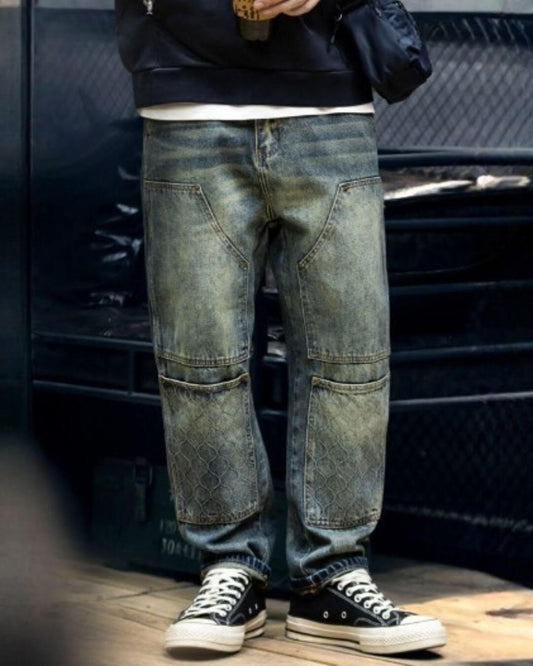 patchwork tapered denim pants 【ACT0003】