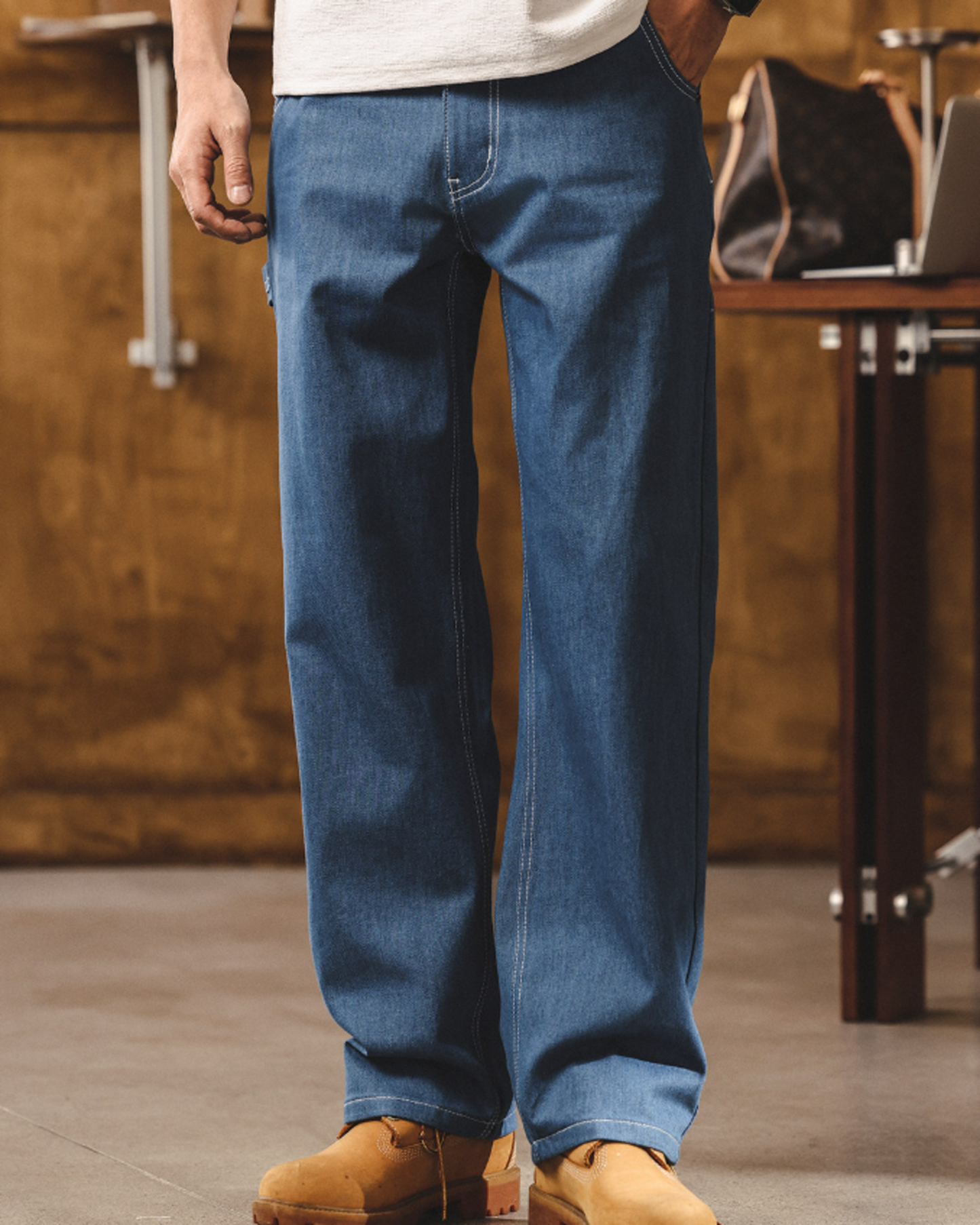 vintage wash straight painter denim pants 【ACT0220】