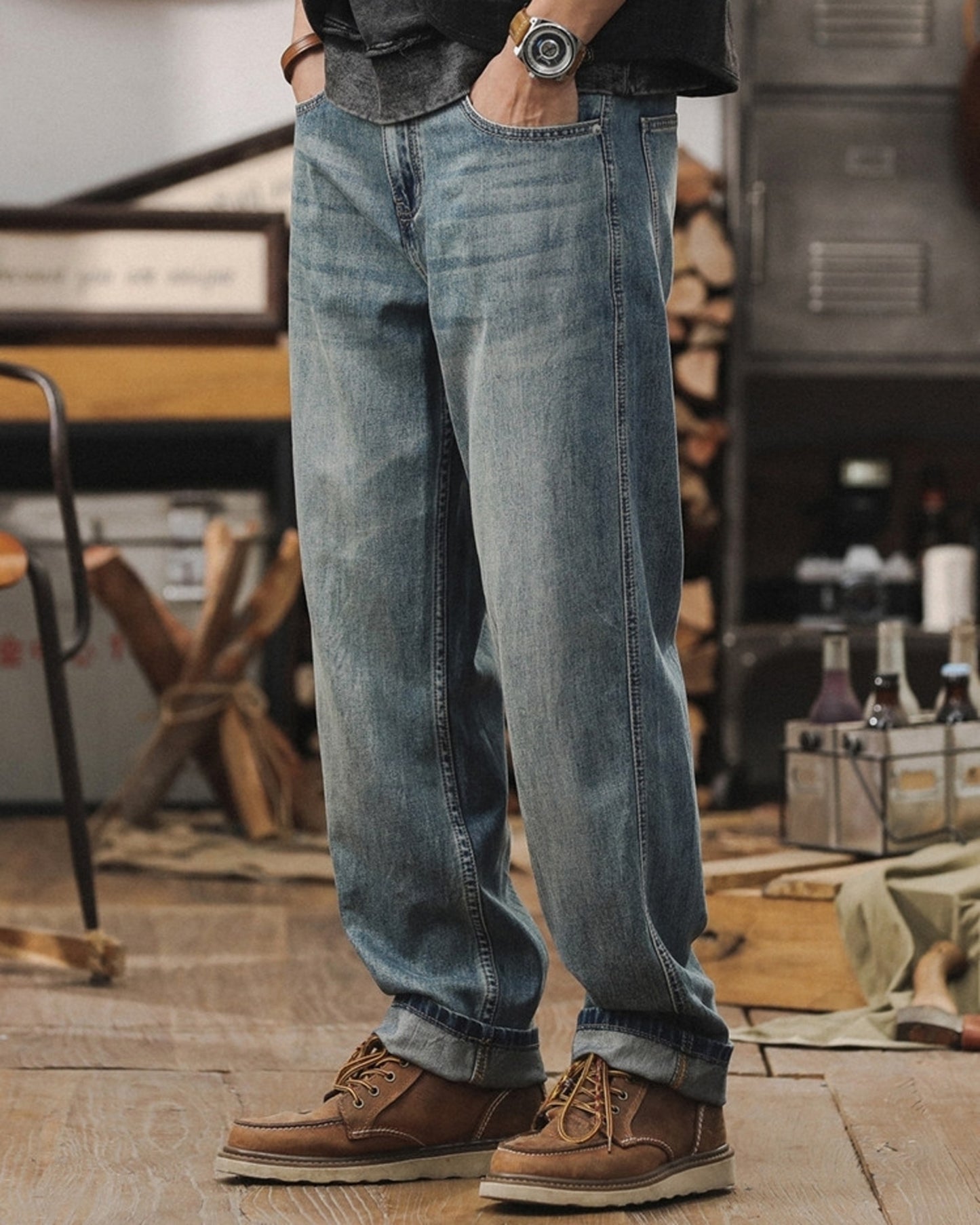 loose straight lyocell blend denim pants 【ACT0185】