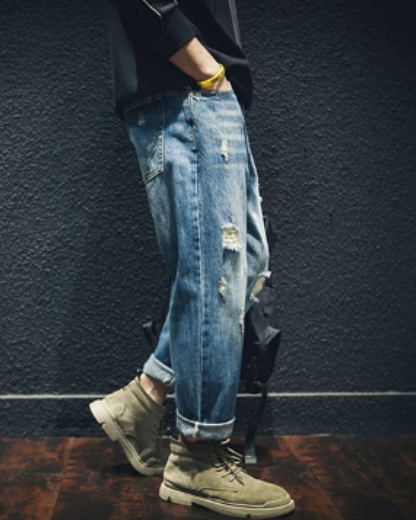 damage processed tapered denim pants 【ACT0014】