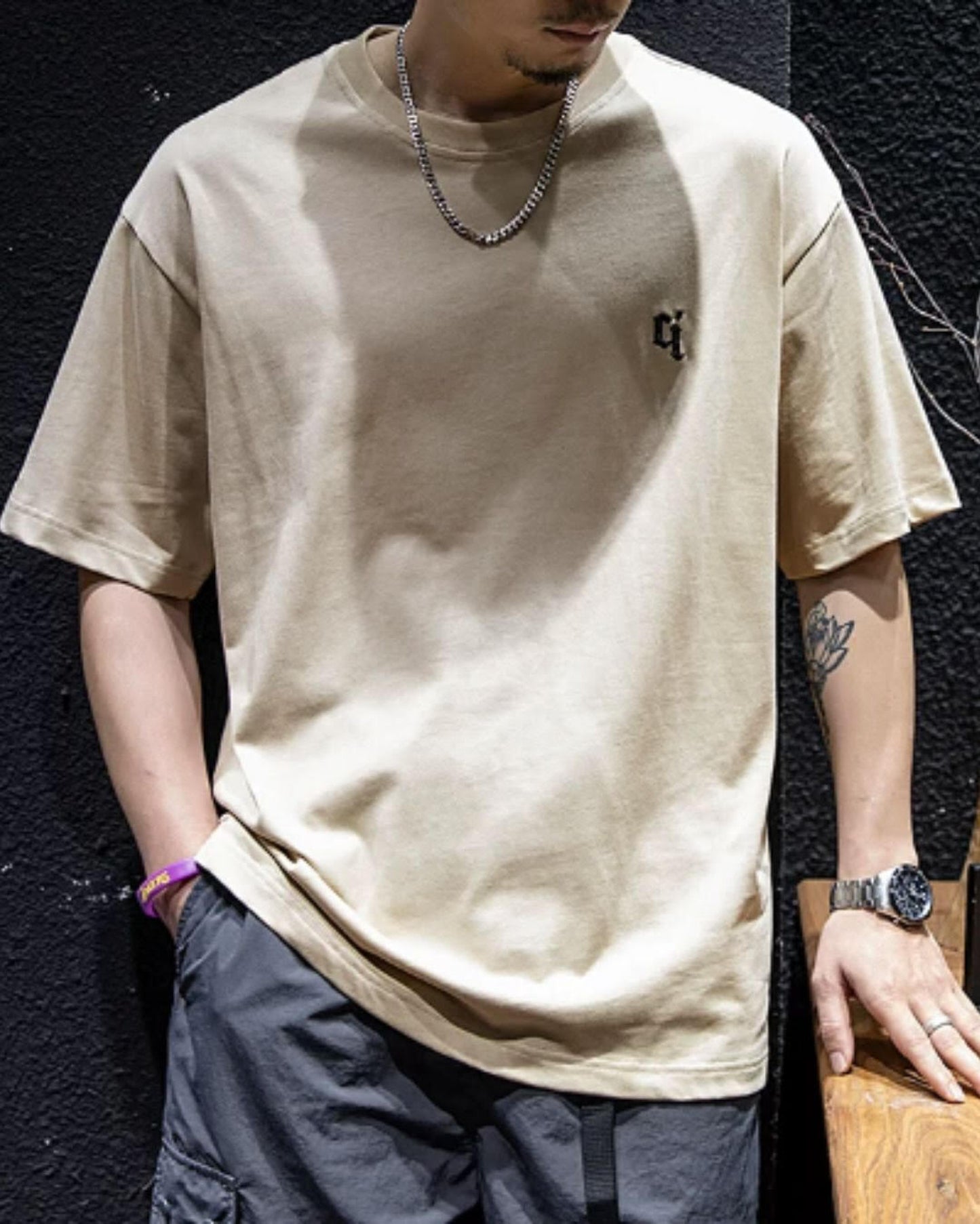 embroidered logo oversized t-shirt 4color 【ACT0028】