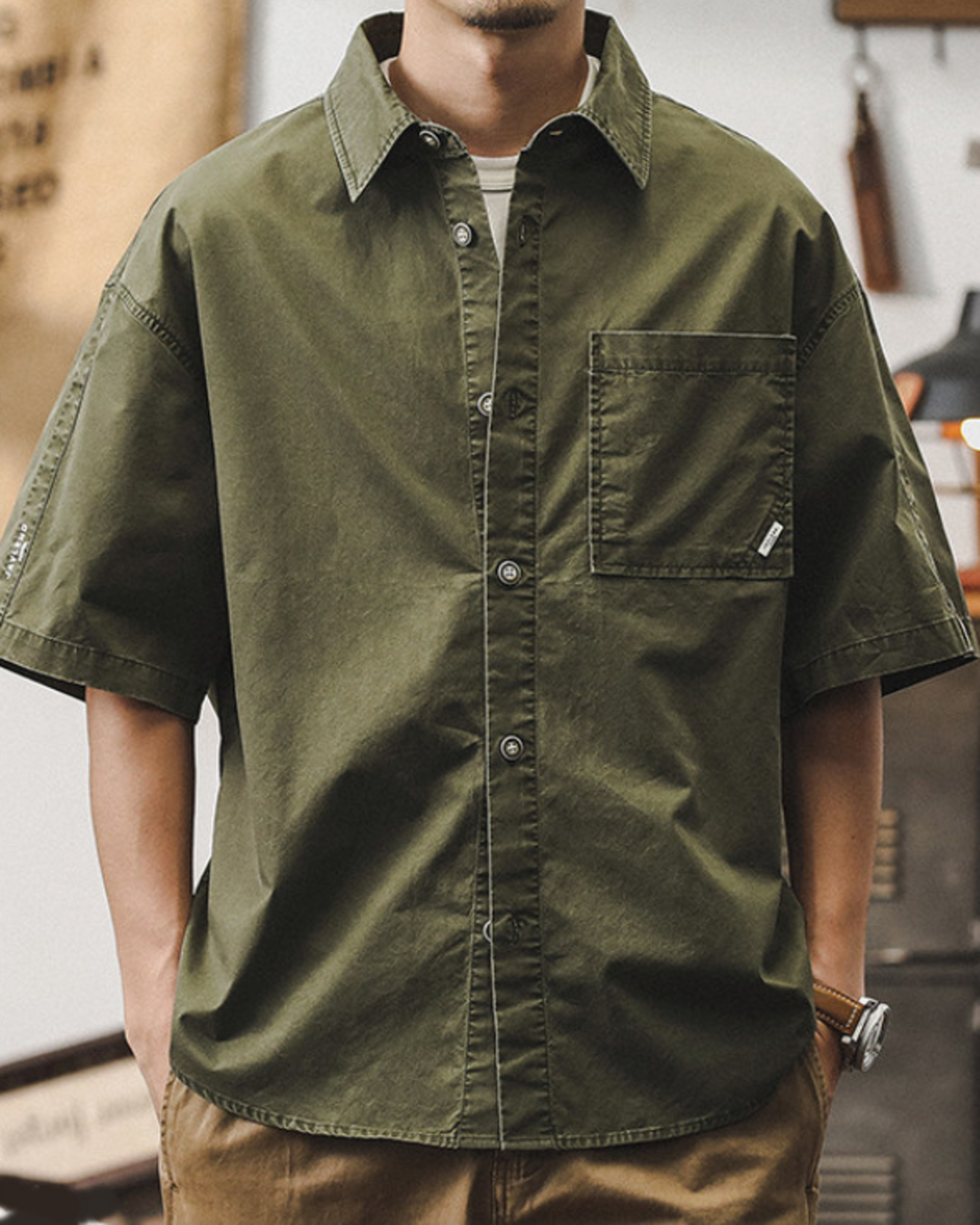 vintage washed loose military short sleeve shirt 2color 【ACT0246】