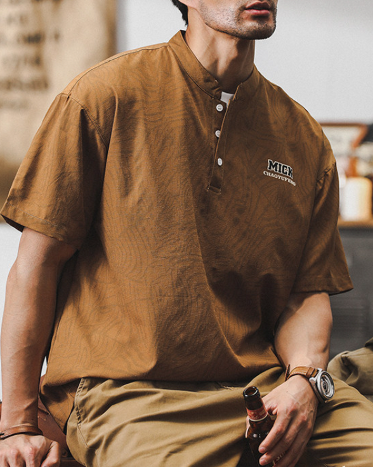 vintage striped stand collar POLO shirt 3color 【ACT0240】