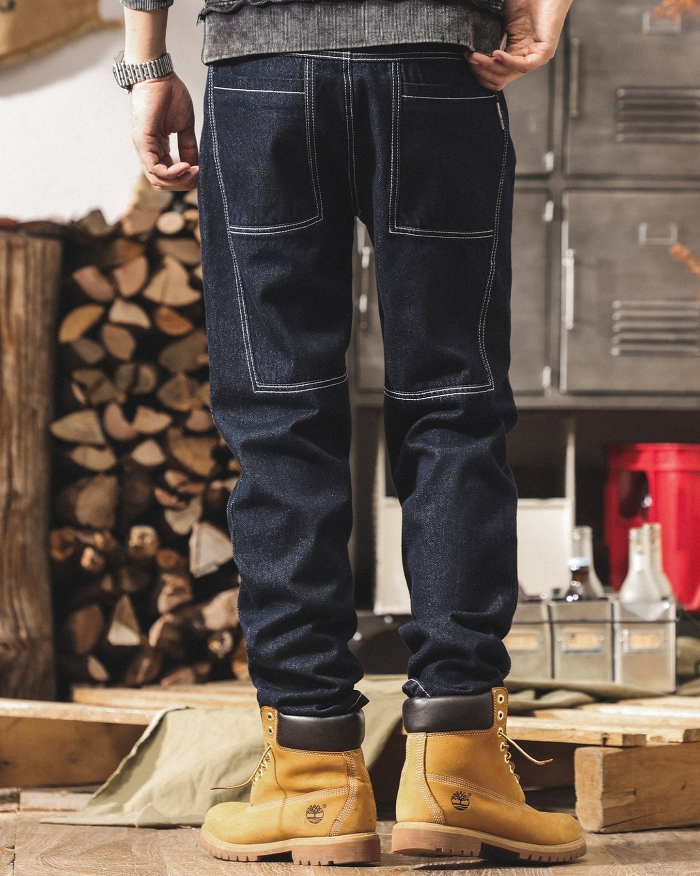 contrast stitch straight denim pants 【ACT0172】