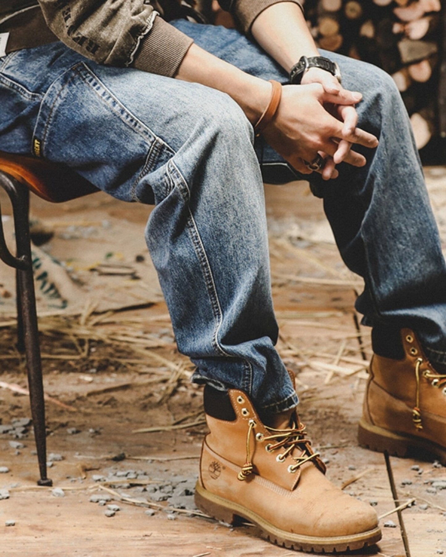 vintage wash relaxed straight denim pants 2color 【ACT0197】