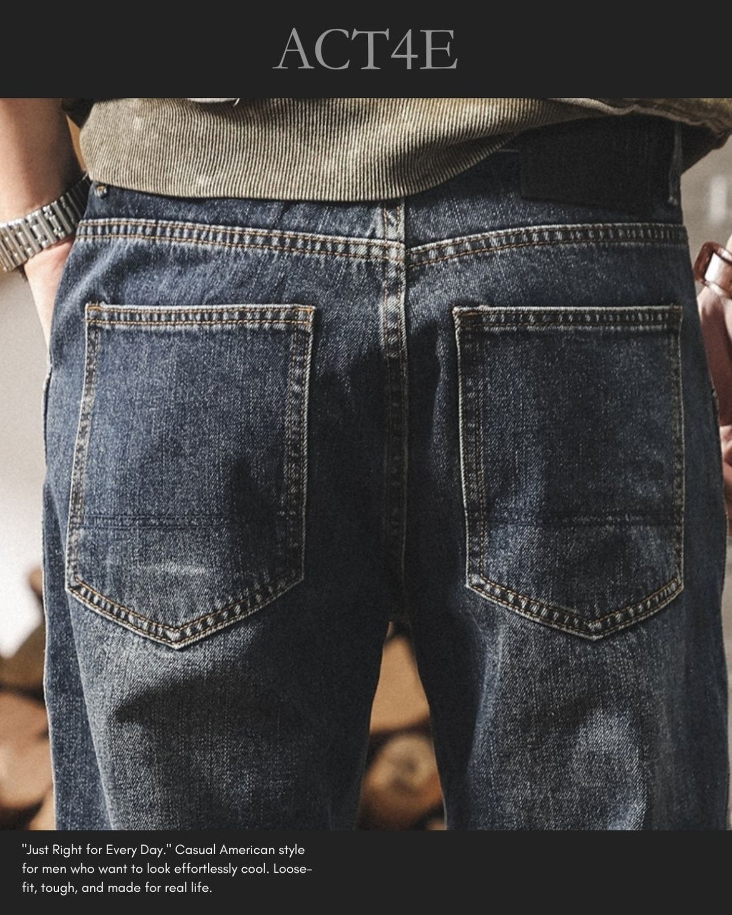 vintage washed loose tapered denim pants 【ACT0208】