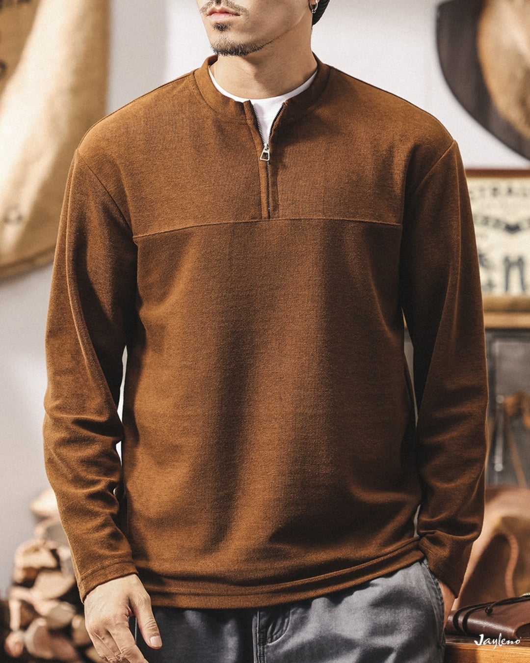 【M-4XL】casual half zip long sleeve sweatshirt 【ACT0268】