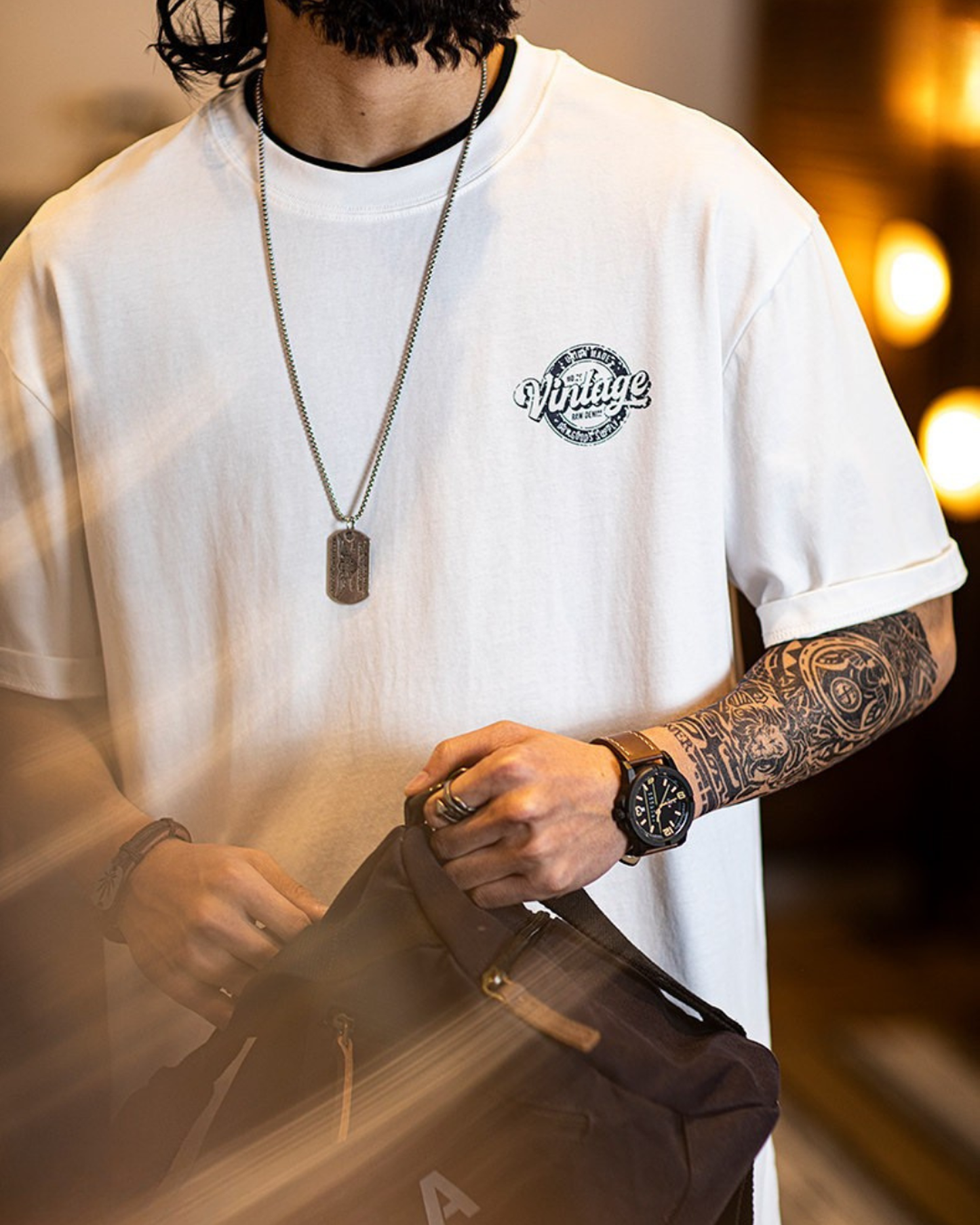 Vintage style graphic printed cotton t-shirt 3color 【ACT0066】