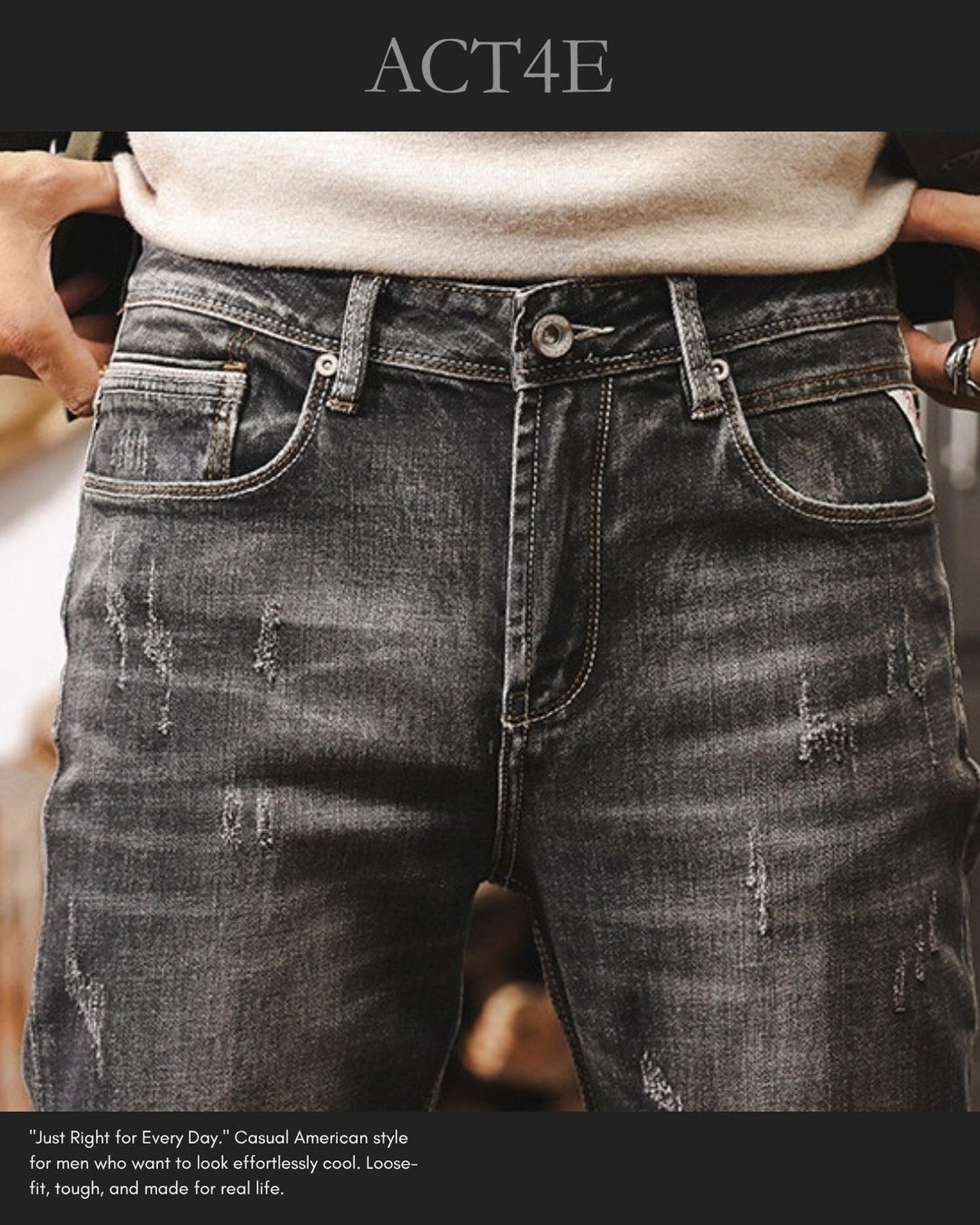 heavy weight classic retro straight denim pants 【ACT0195】