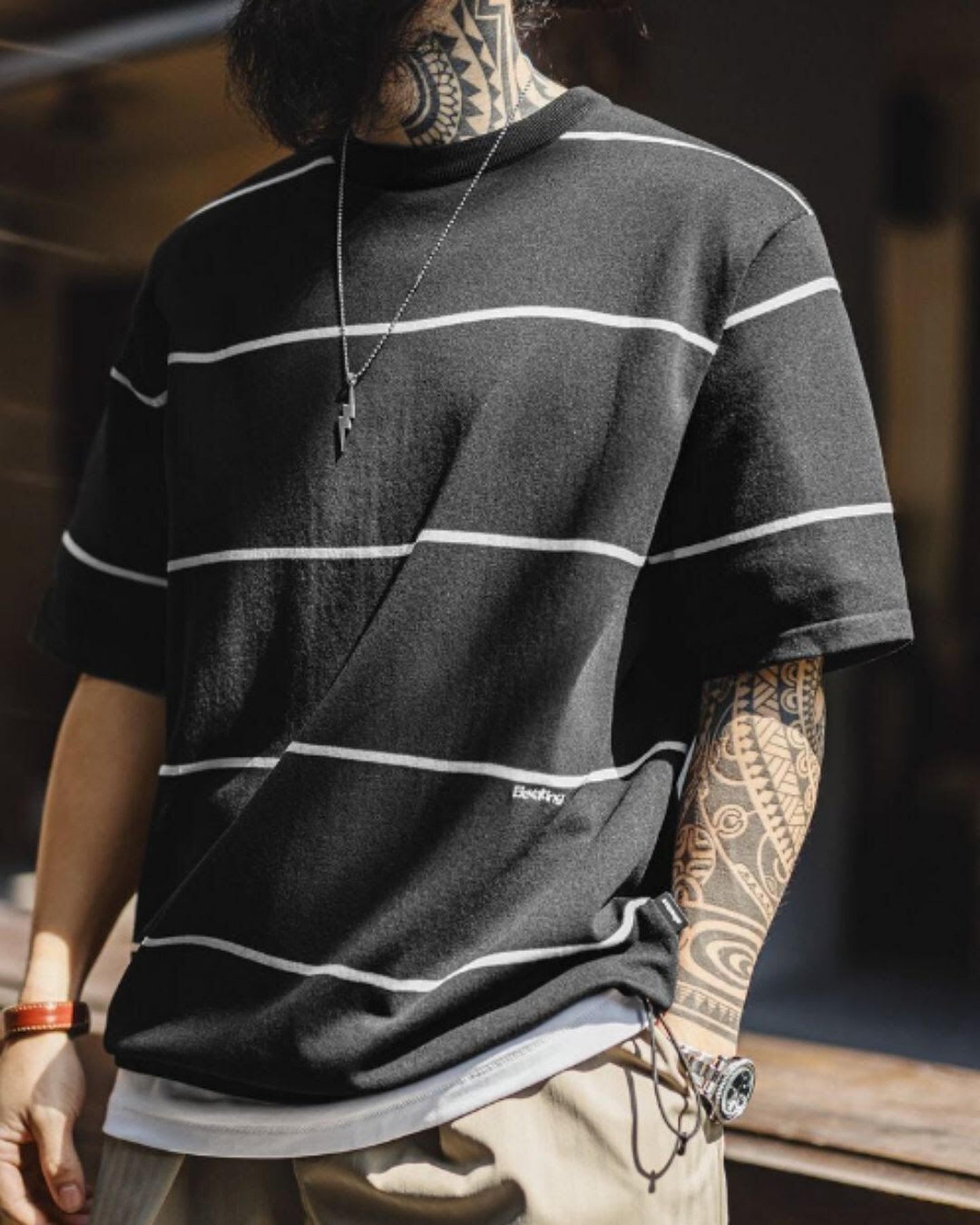 striped crew neck short sleeve t-shirt 【ACT0045】