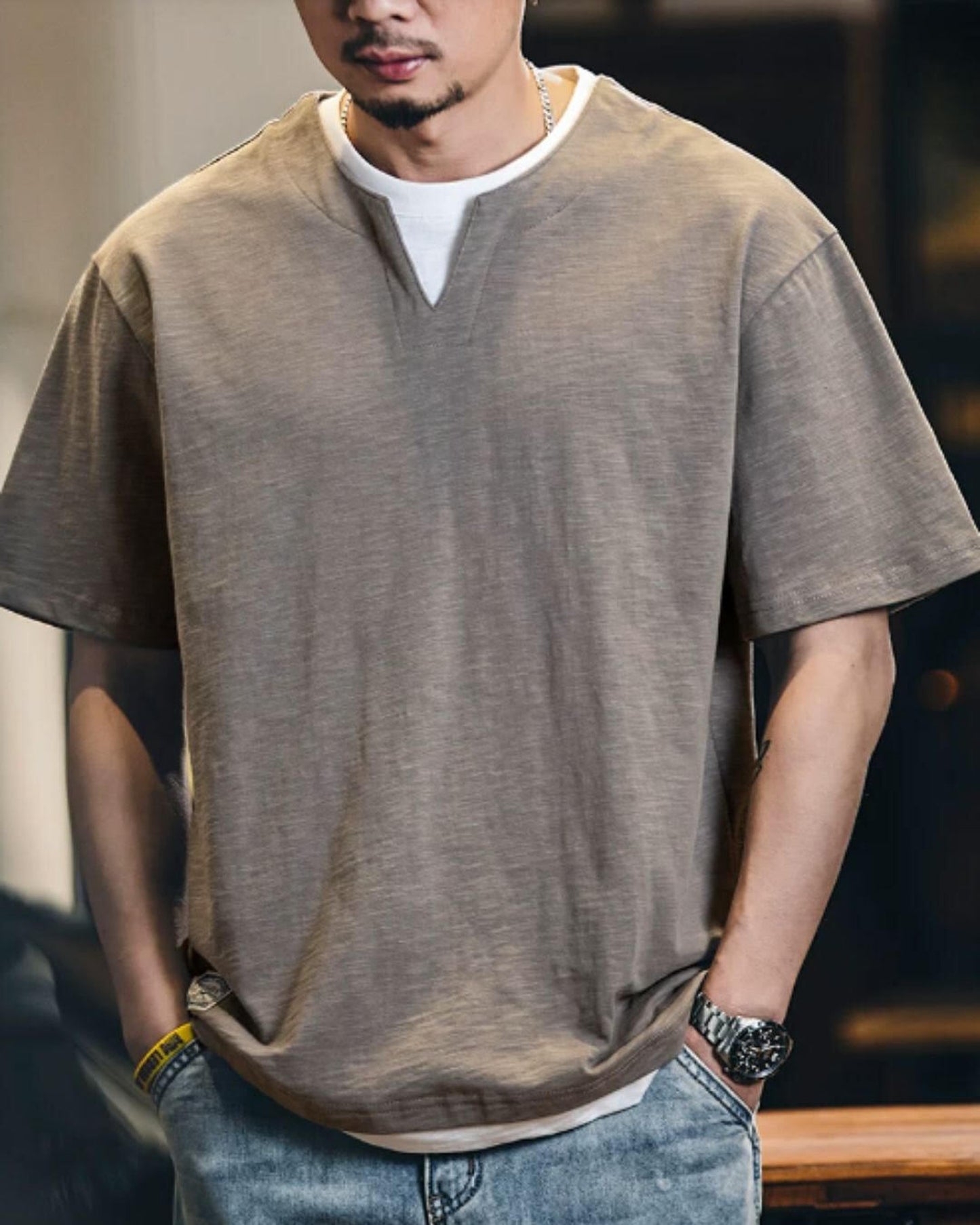 layered style short sleeve t-shirt 2color 【ACT0051】