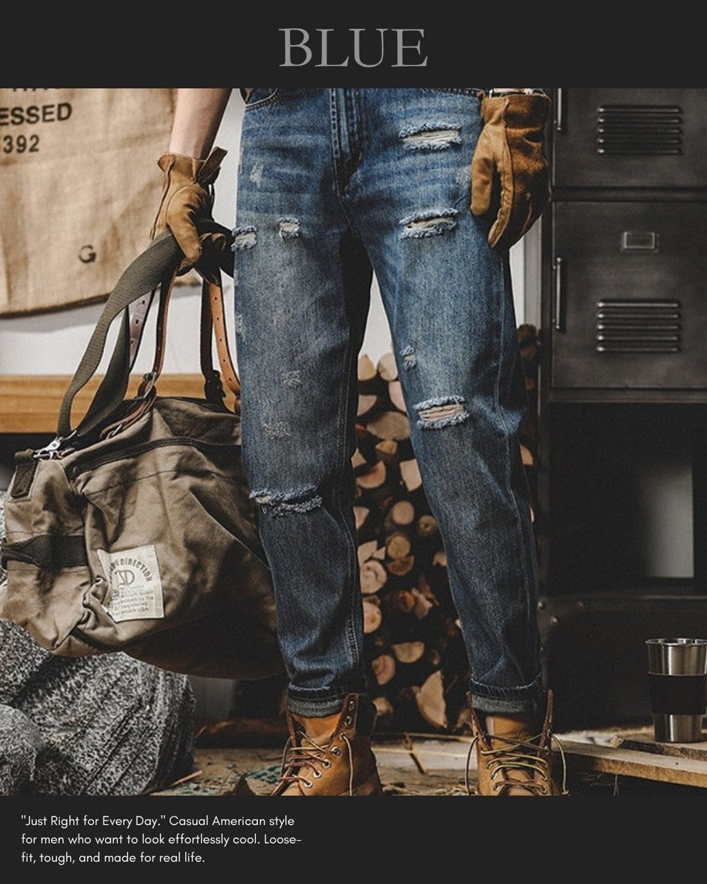 vintage relaxed tapered damage denim pants 2color 【ACT0199】