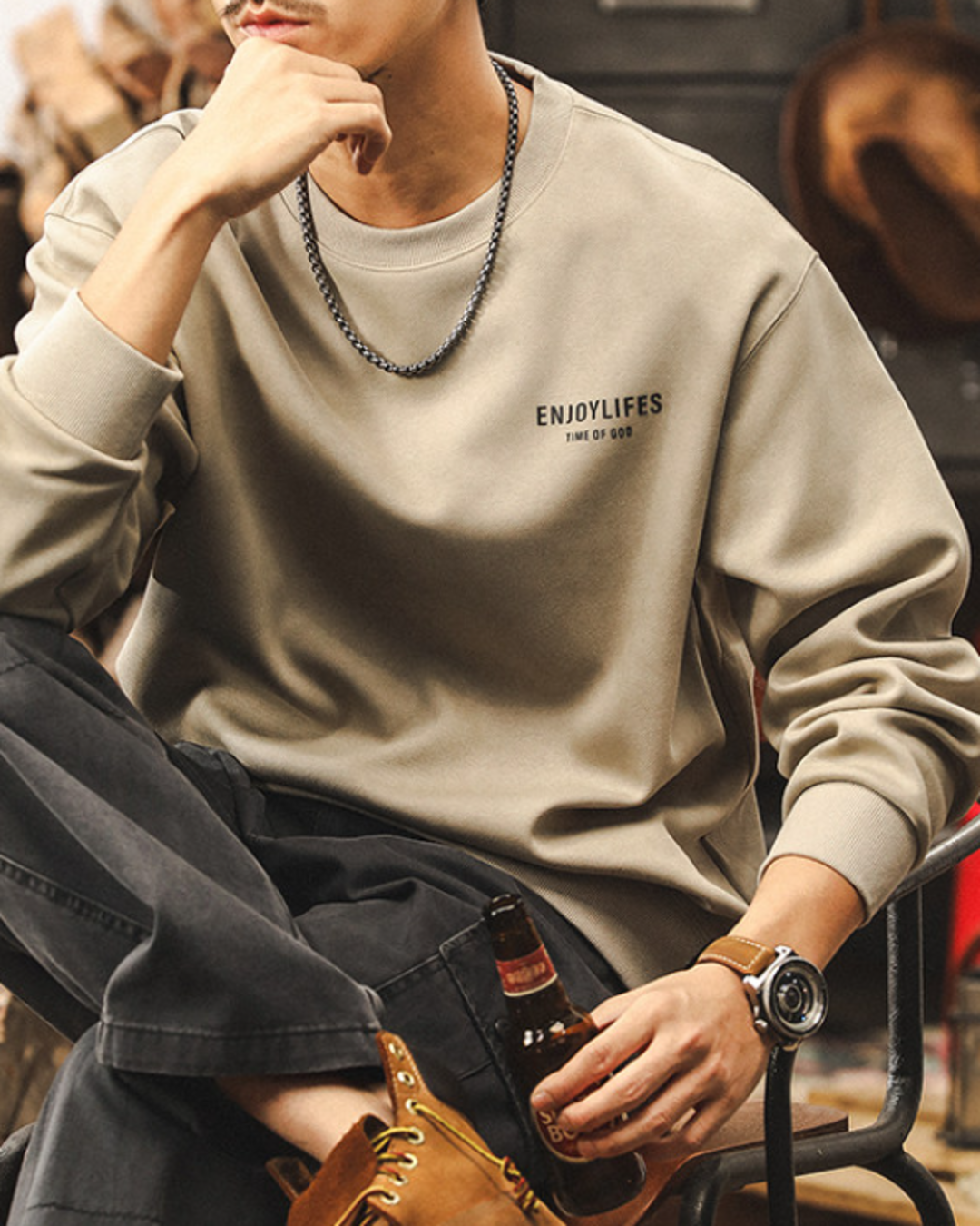 【S-4XL】relaxed fit chest logo sweatshirt 【ACT0261】