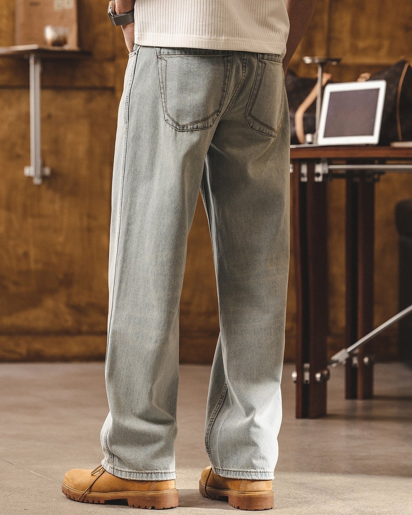 ice blue relaxed straight denim pants 【ACT0181】