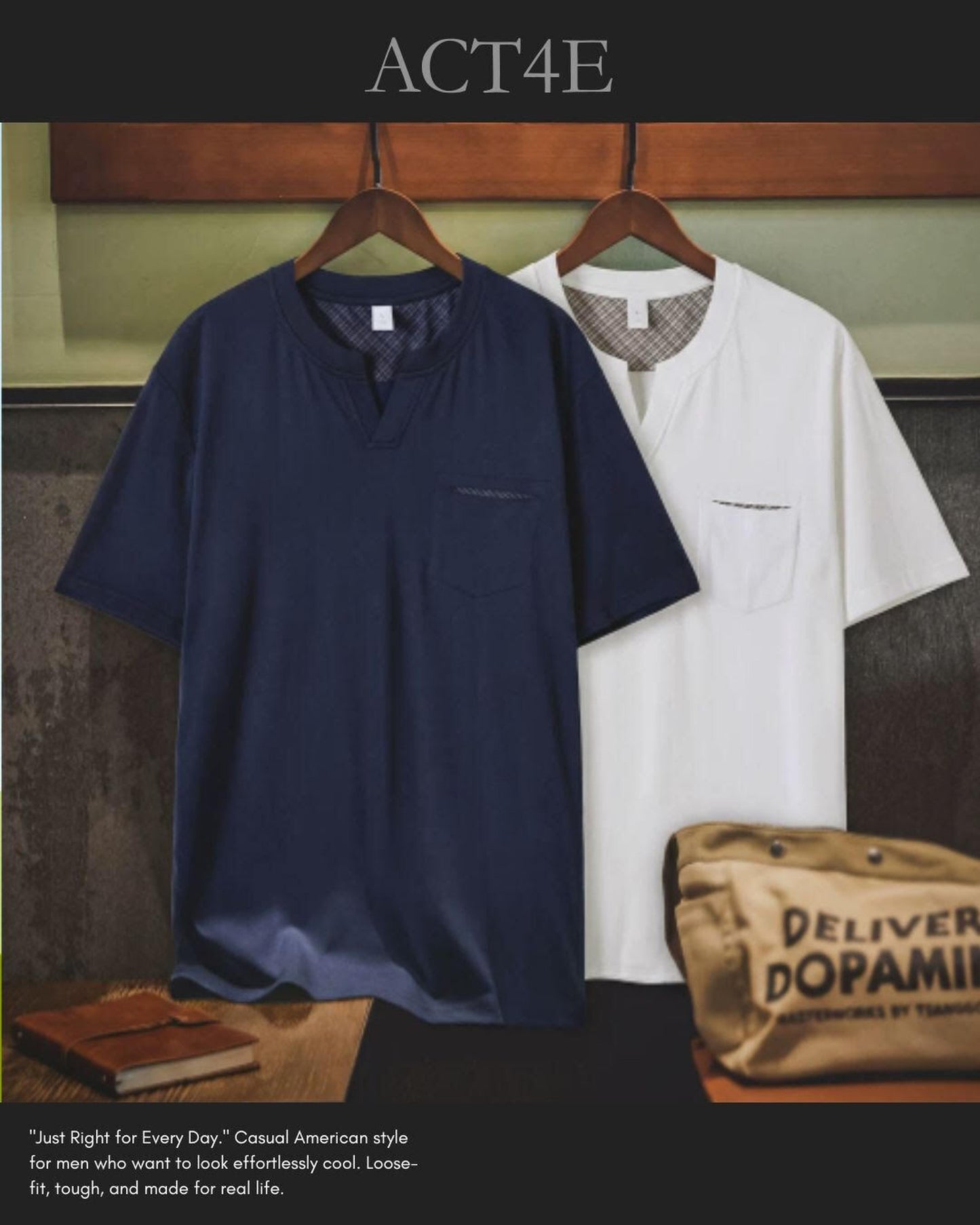 henley neck patch pocketed t-shirt 2color 【ACT0036】