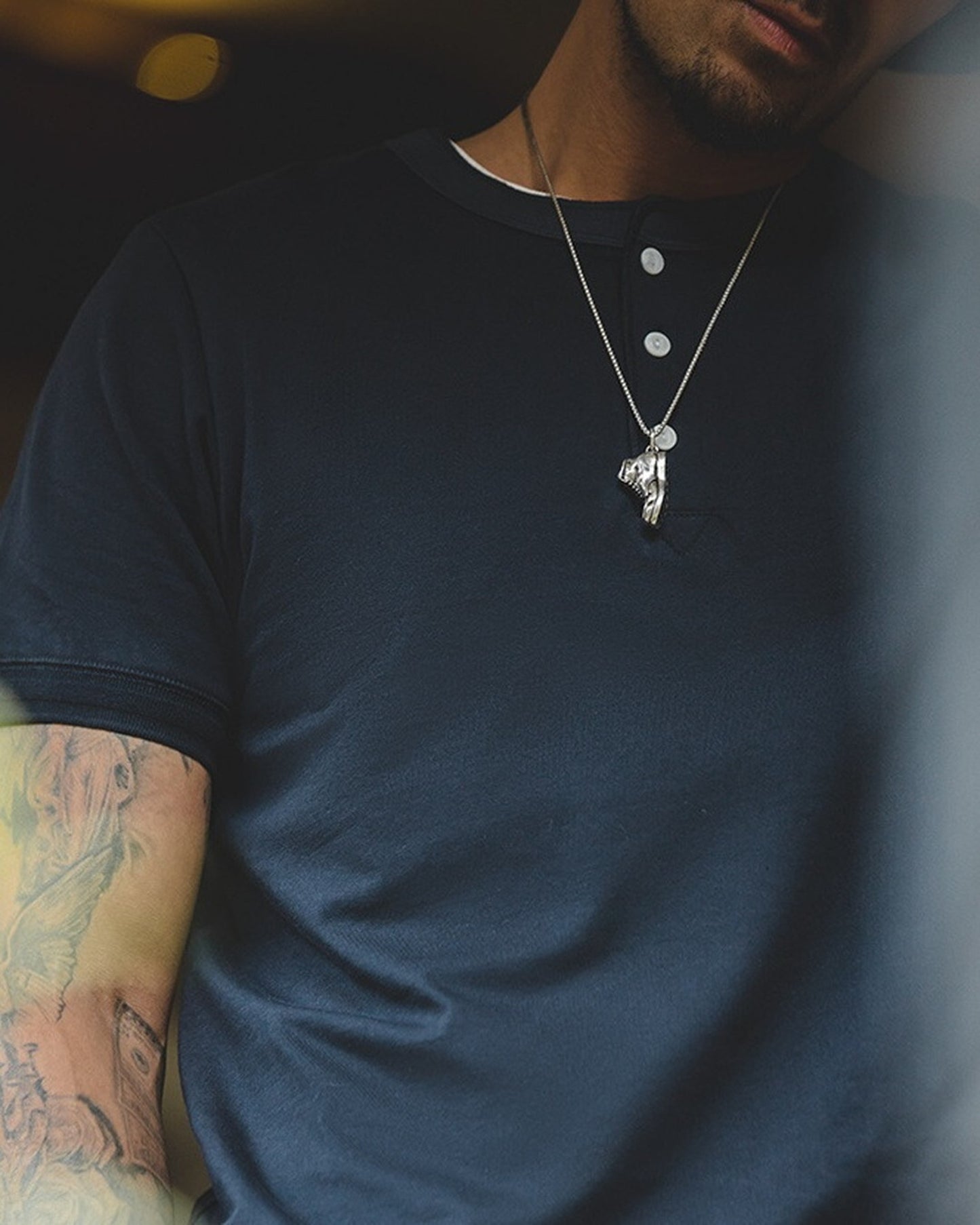 Henley-Neck Cotton Classic Short-Sleeve T-Shirt 4color 【ACT0136】
