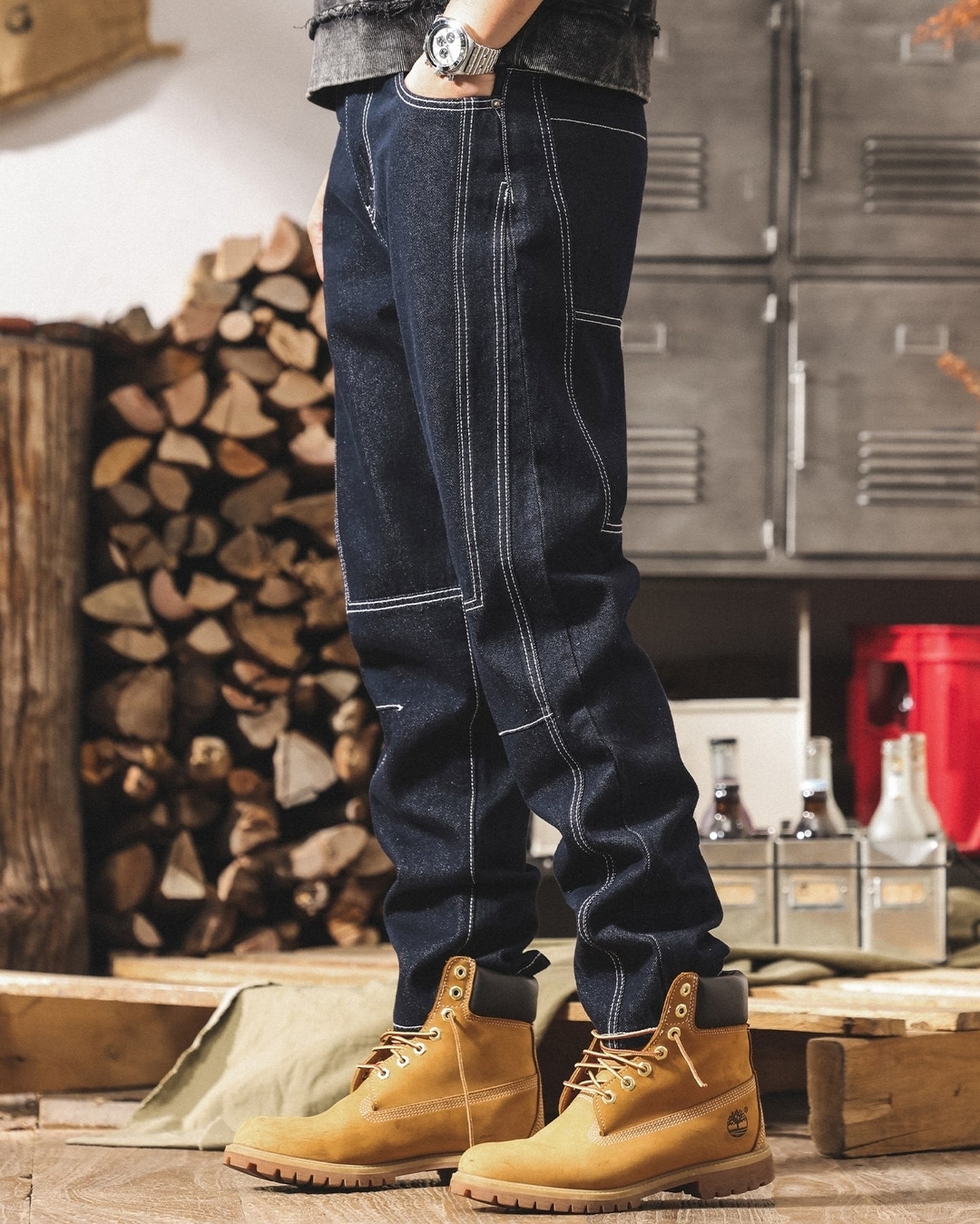 contrast stitch straight denim pants 【ACT0172】
