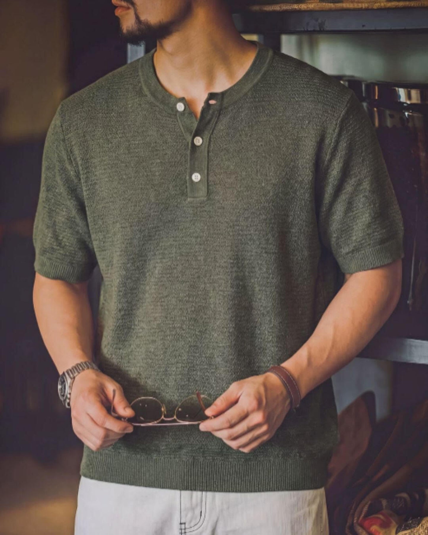 button front knit polo shirt 3color 【ACT0040】