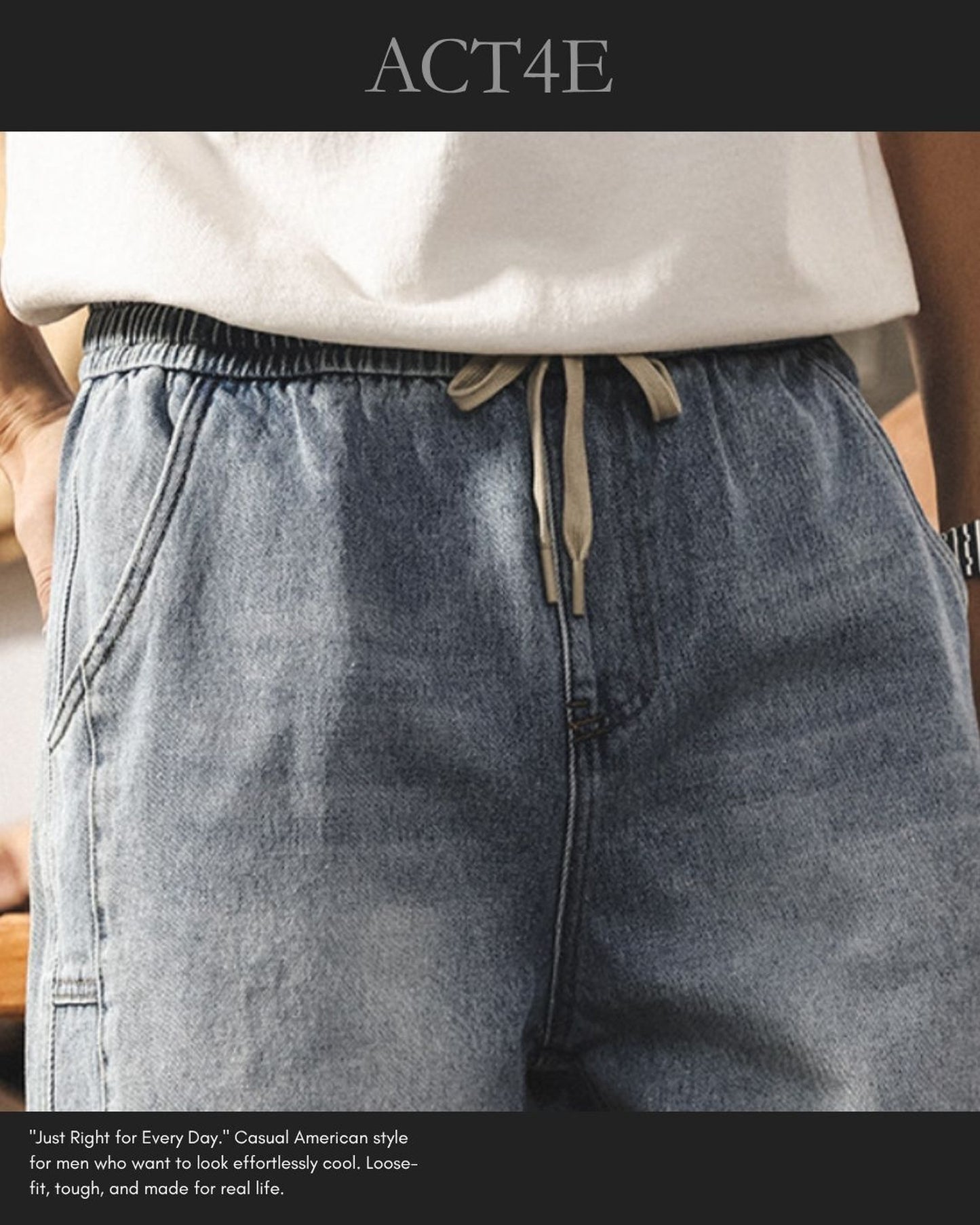 vintage washed loose straight denim shorts 【ACT0206】