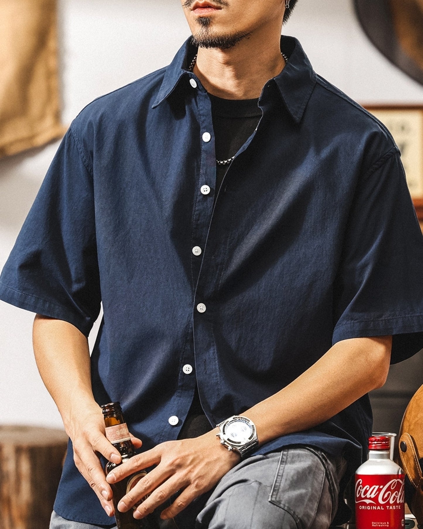 vintage casual short sleeve shirt 3color 【ACT0242】