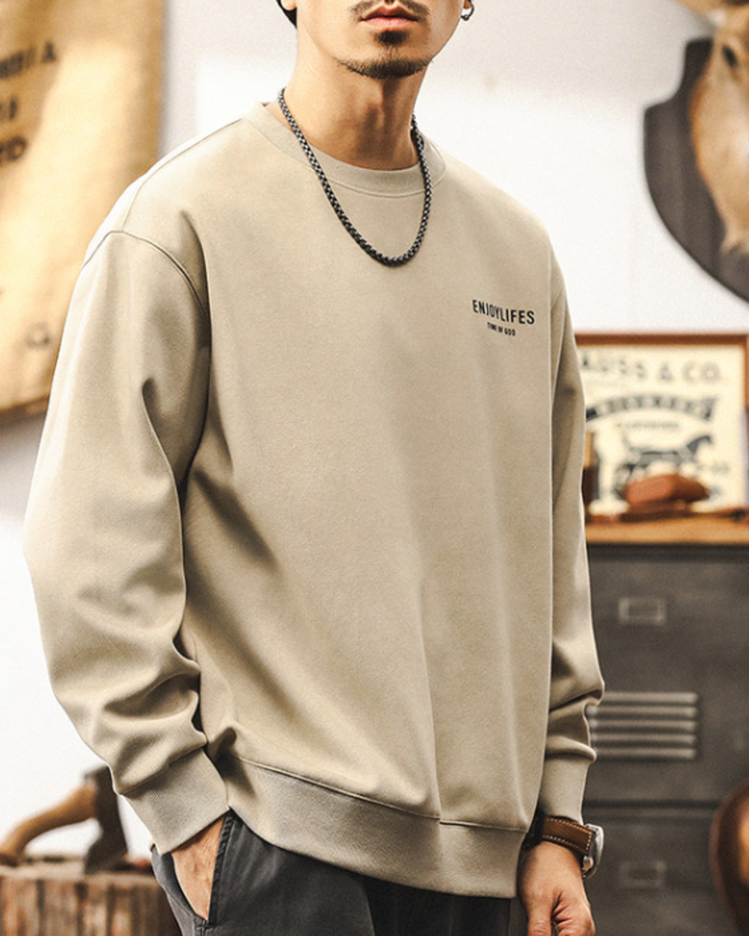 【S-4XL】relaxed fit chest logo sweatshirt 【ACT0261】