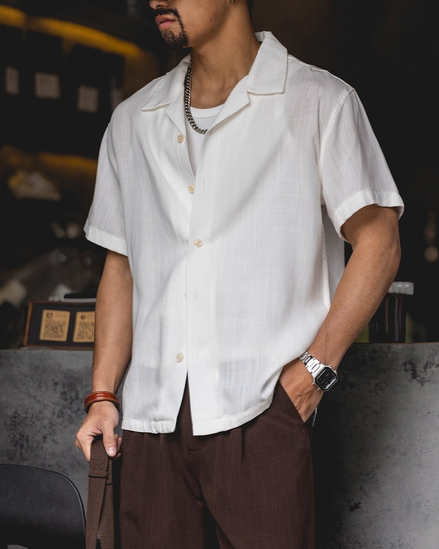 Open-Color Lyocell-Linen Loose Casual Short-Sleeve Shirt 【ACT0129】