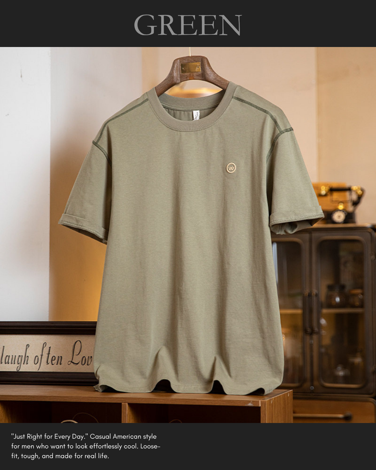 Panel stitched embroidered t-shirt 4color 【ACT0065】