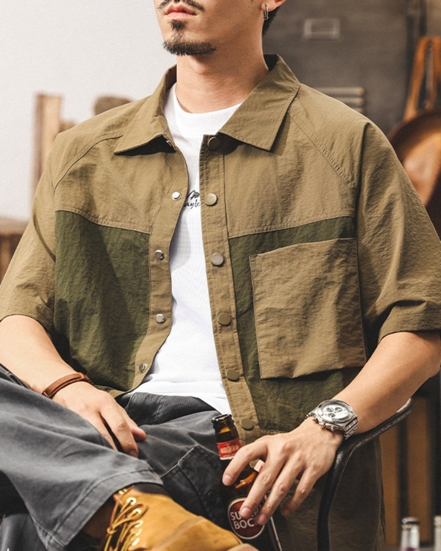 color block quick-dry utility cargo shirt 2color 【ACT0237】