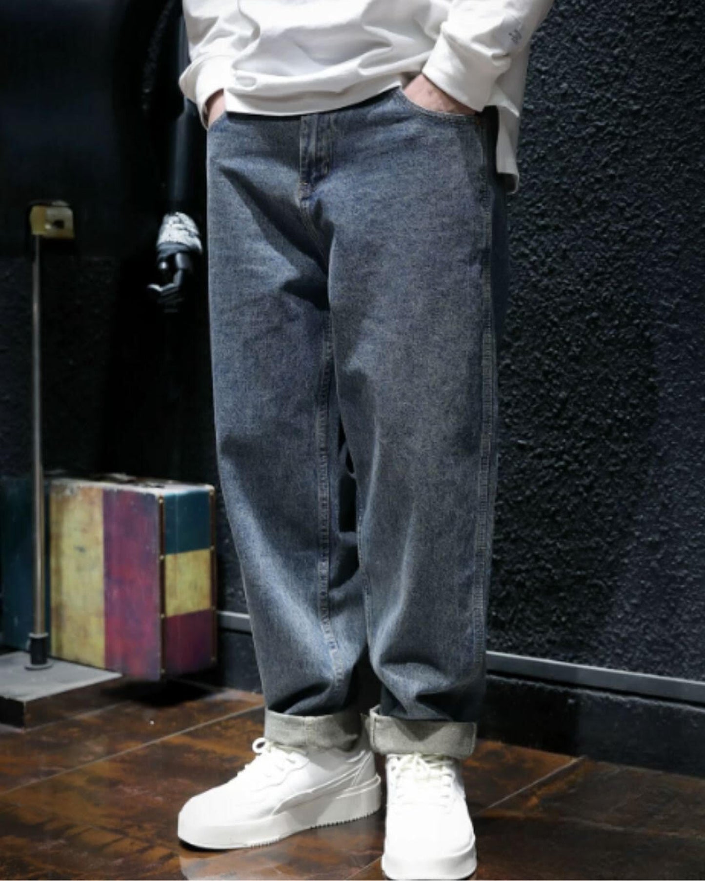 washed tapered wide denim pants 【ACT0008】