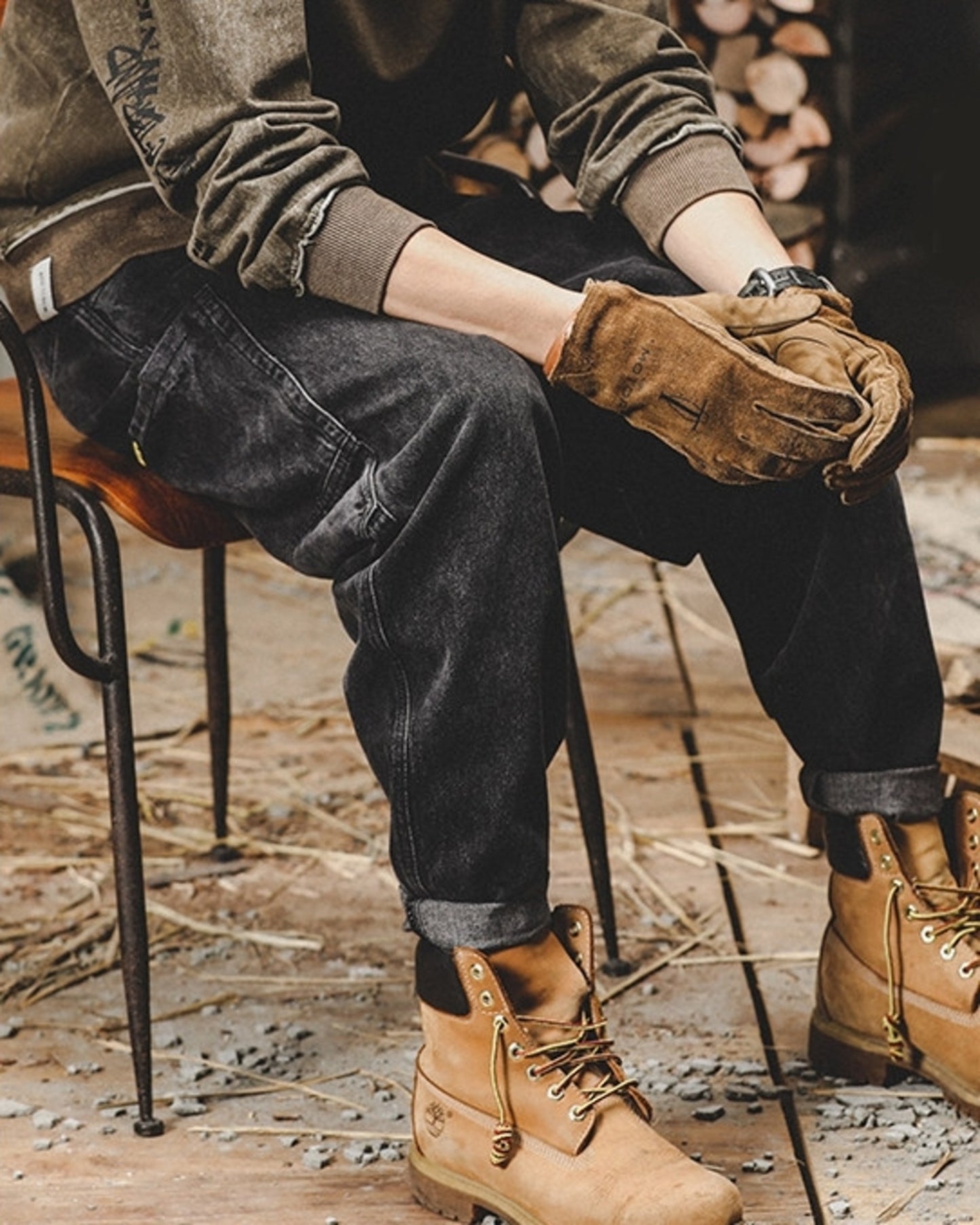 vintage wash relaxed straight denim pants 2color 【ACT0197】