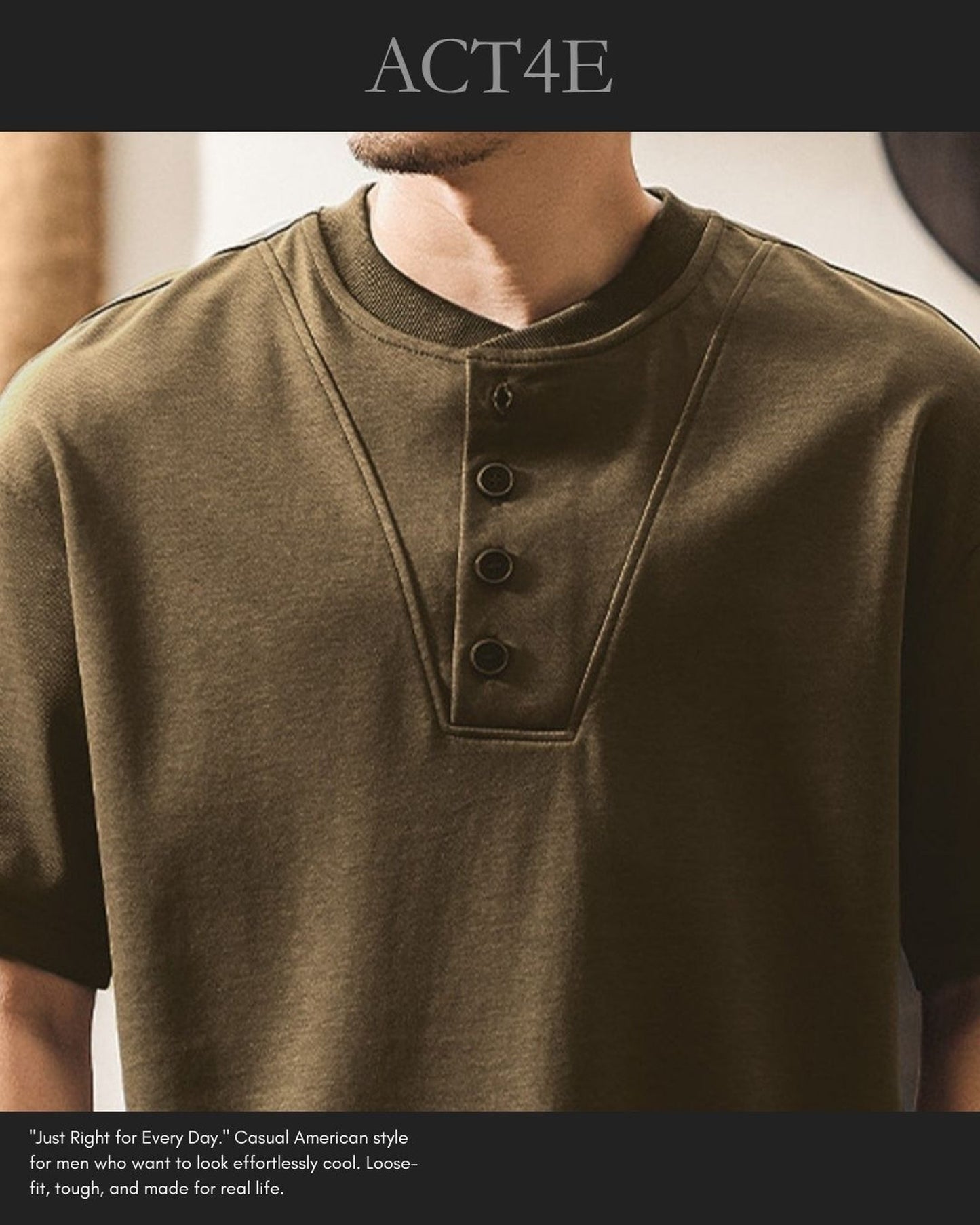 henley neck short sleeve t-shirt 2color 【ACT0245】