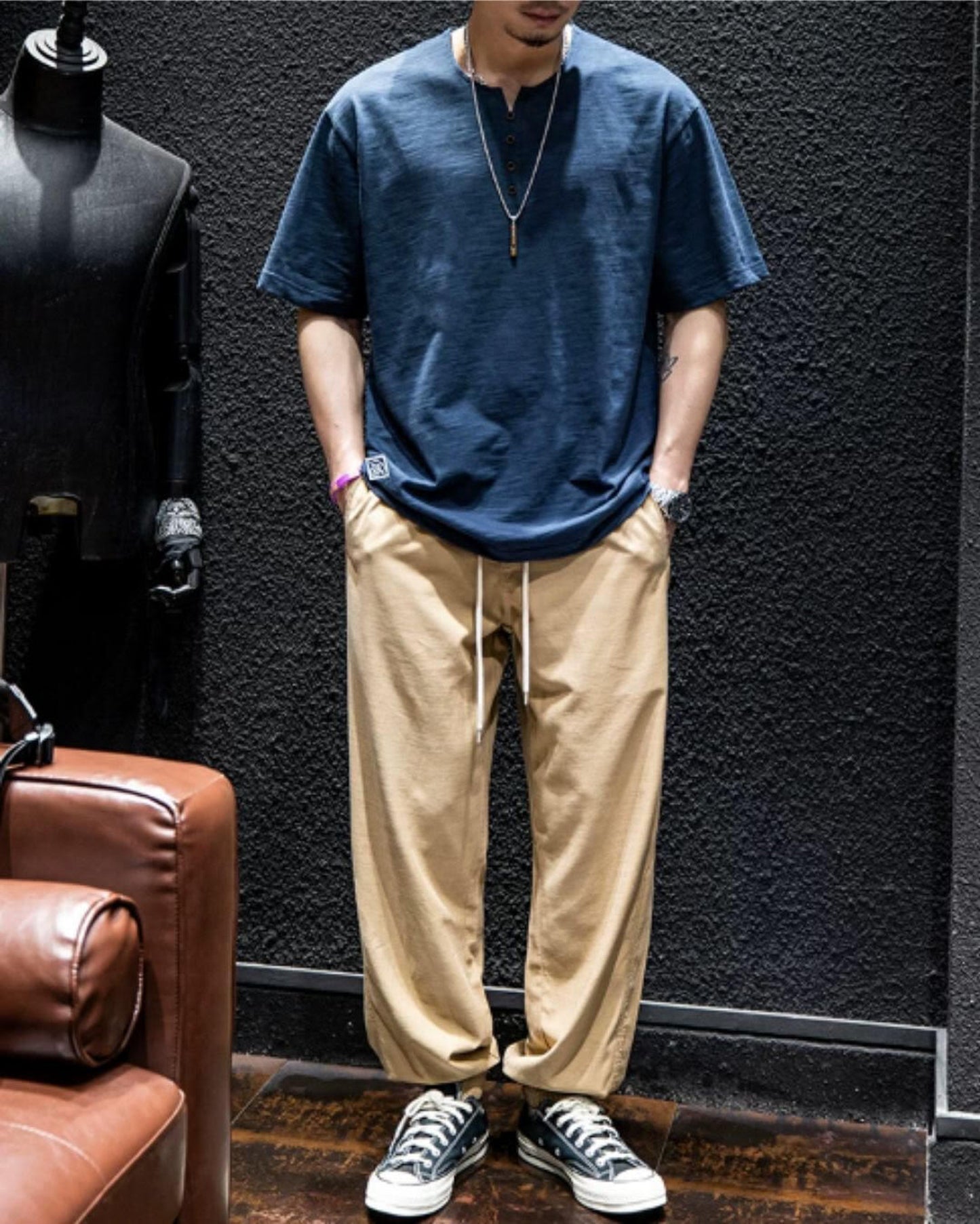 button front v-neck t-shirt 4color 【ACT0034】