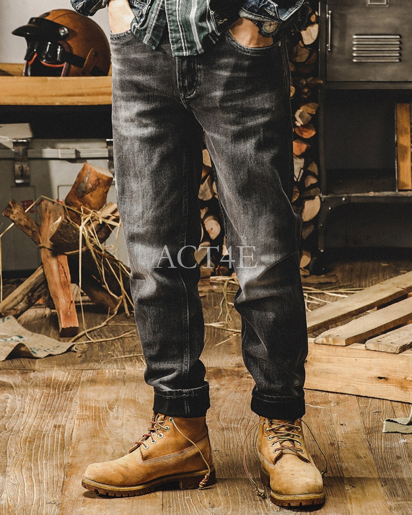 heavy washed straight denim pants 【ACT0179】