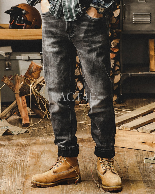 heavy washed straight denim pants 【ACT0179】