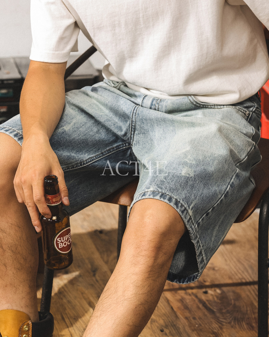 washed straight denim shorts 【ACT0174】
