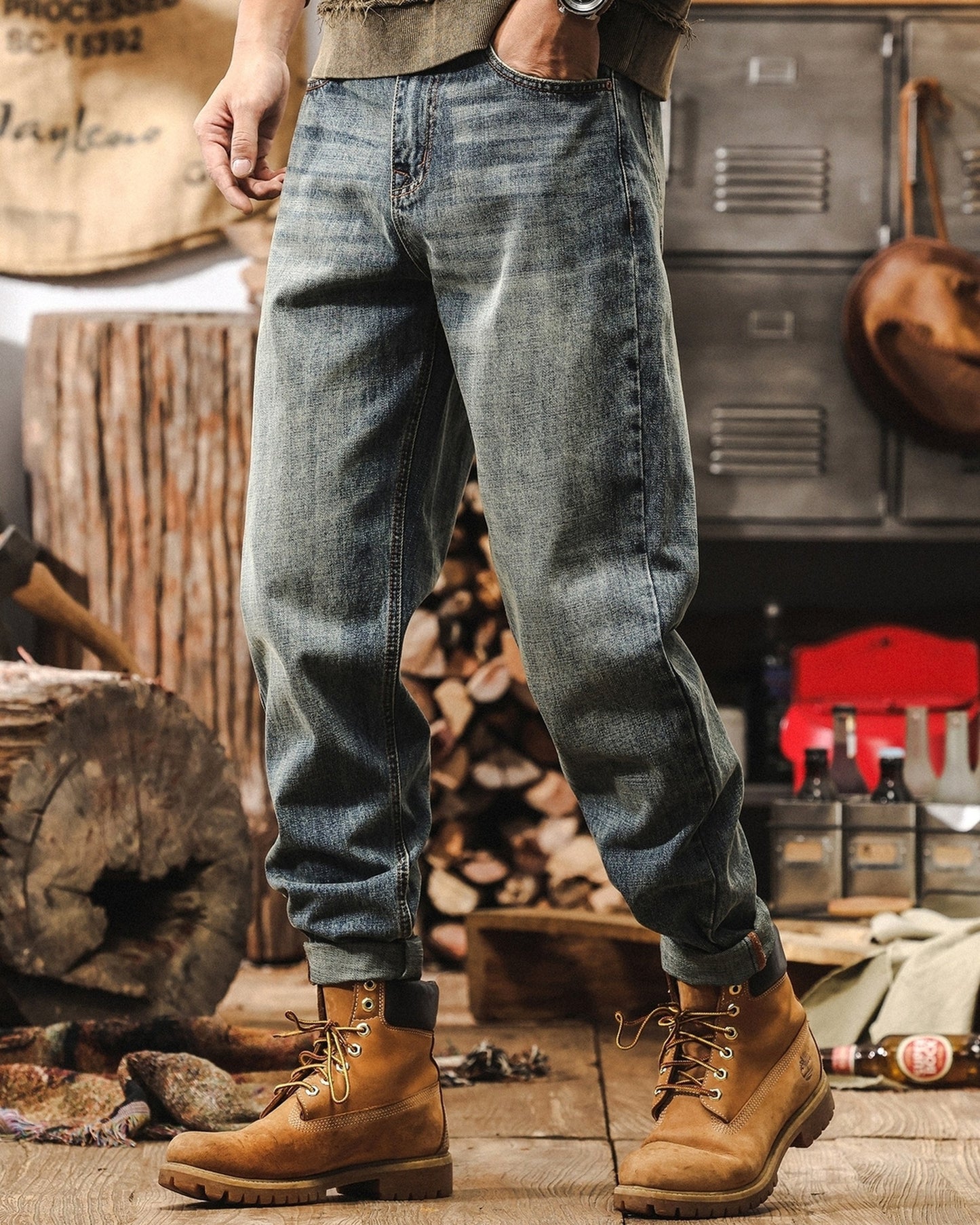 washed loose tapered denim pants 【ACT0175】
