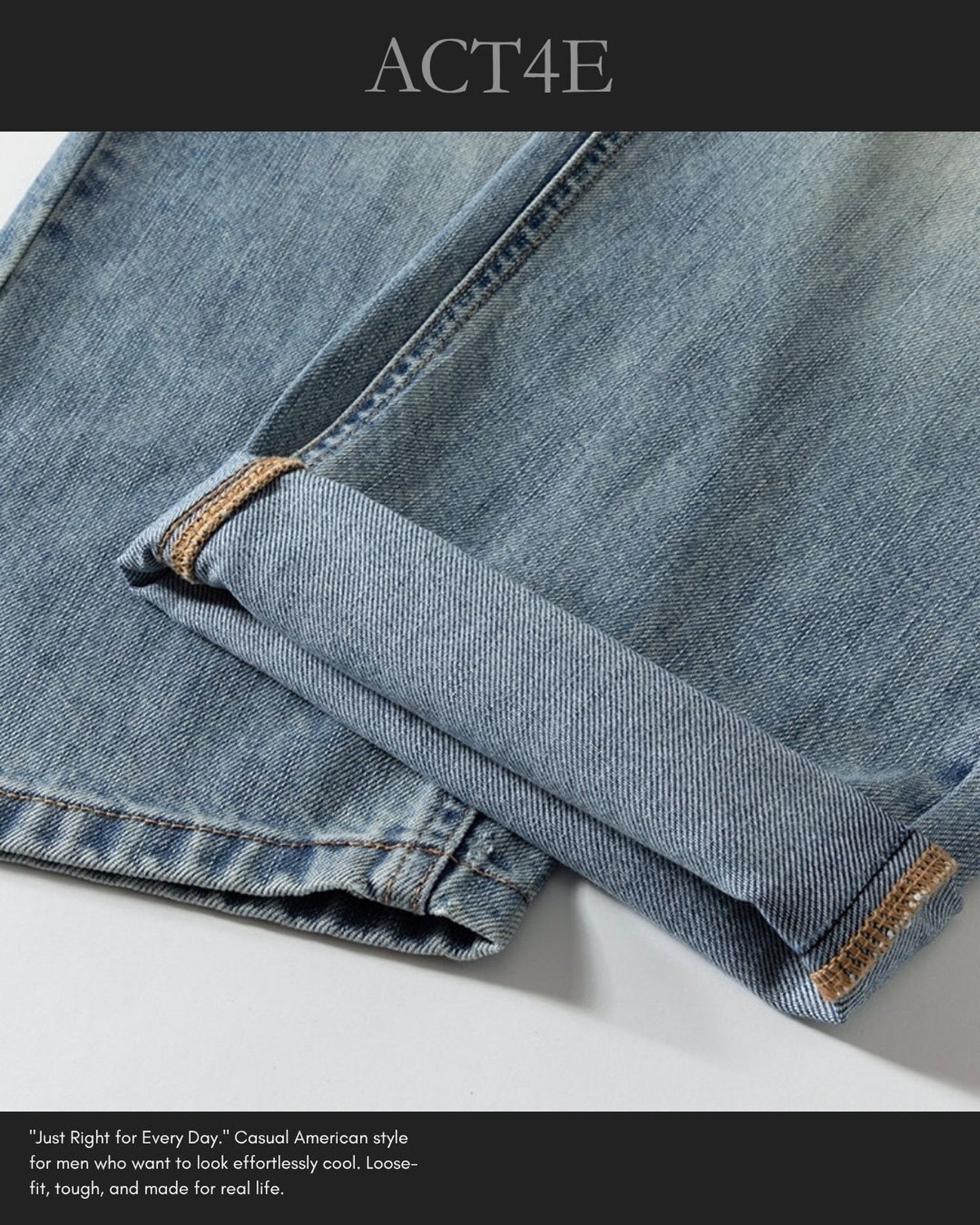loose straight distressed denim pants 【ACT0187】