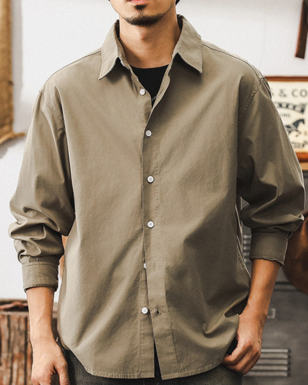 【M-4XL】basic cotton long sleeve shirt 【ACT0300】