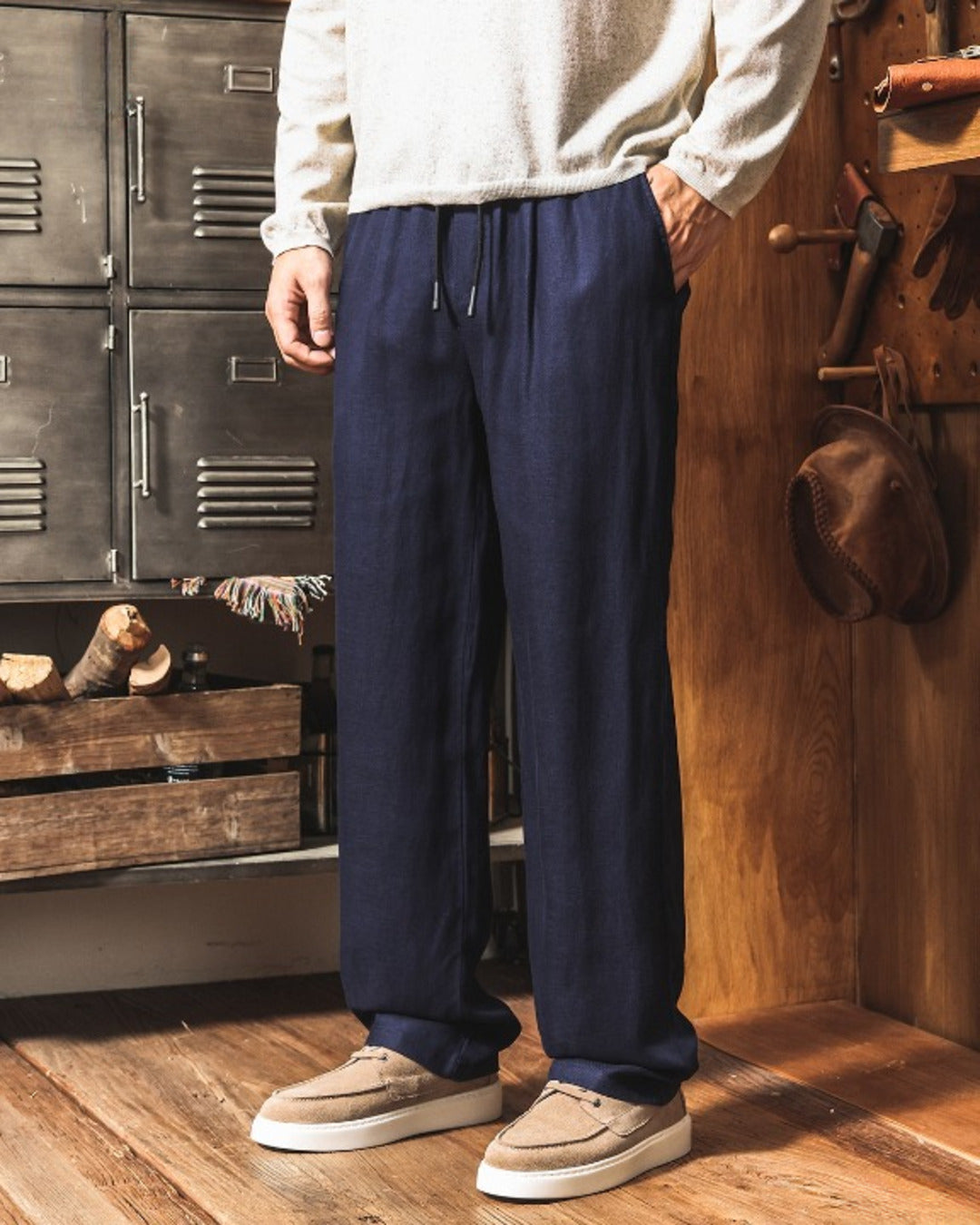 【M-3XL】relaxed fit linen blend trousers 【ACT0271】
