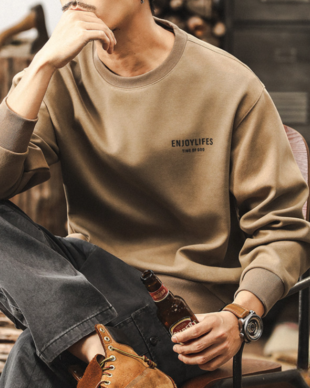 【S-4XL】relaxed fit chest logo sweatshirt 【ACT0261】