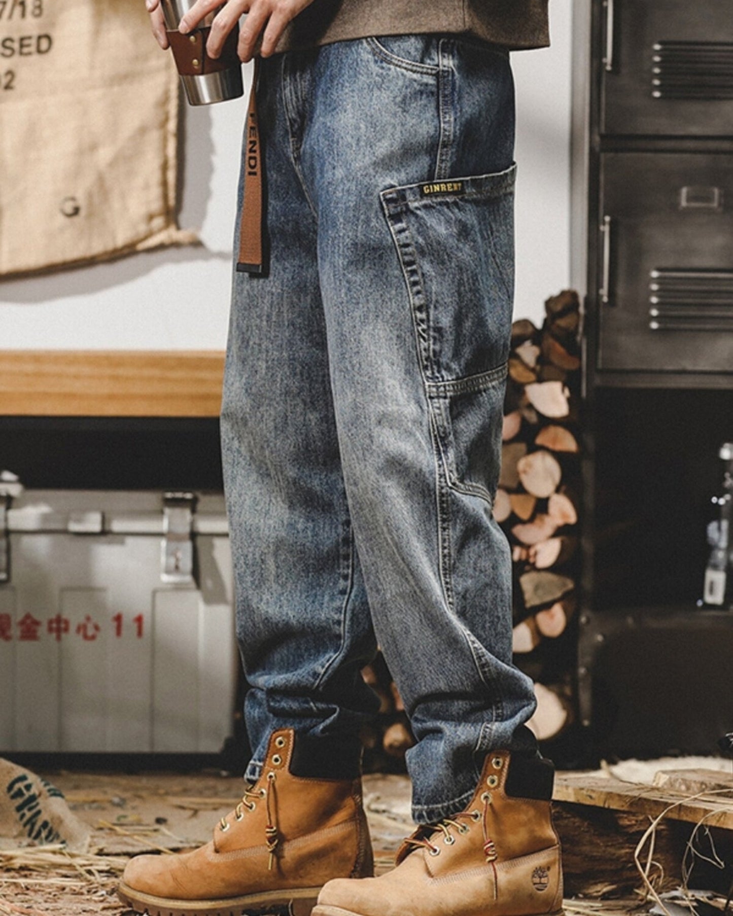 vintage wash relaxed straight denim pants 2color 【ACT0197】