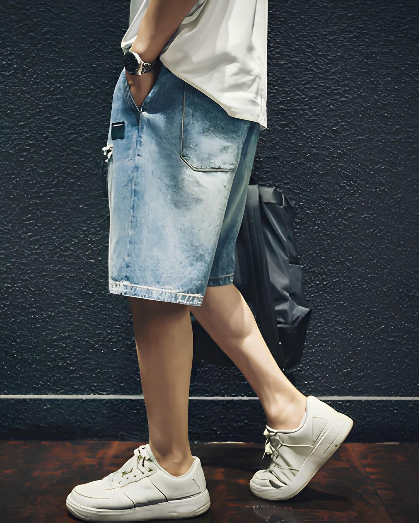damage processed belted denim half pants 【ACT0005】