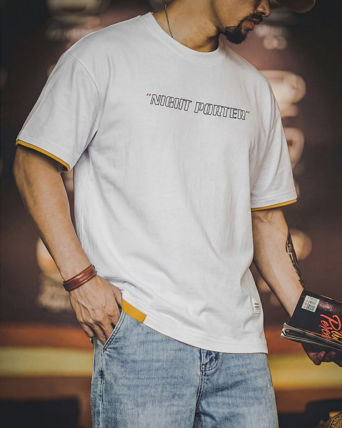 Layered-Style Graphic Relaxed Printed Cotton T-Shirt 3color 【ACT0122】