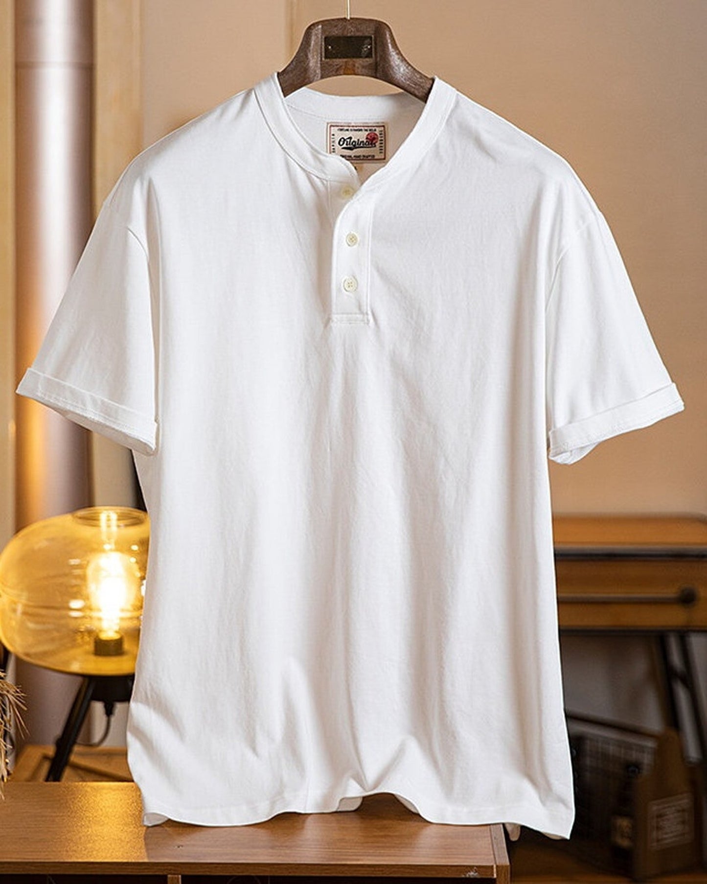 Henley-Neck Casual Loose Short-Sleeve T-Shirt 4color 【ACT0076】