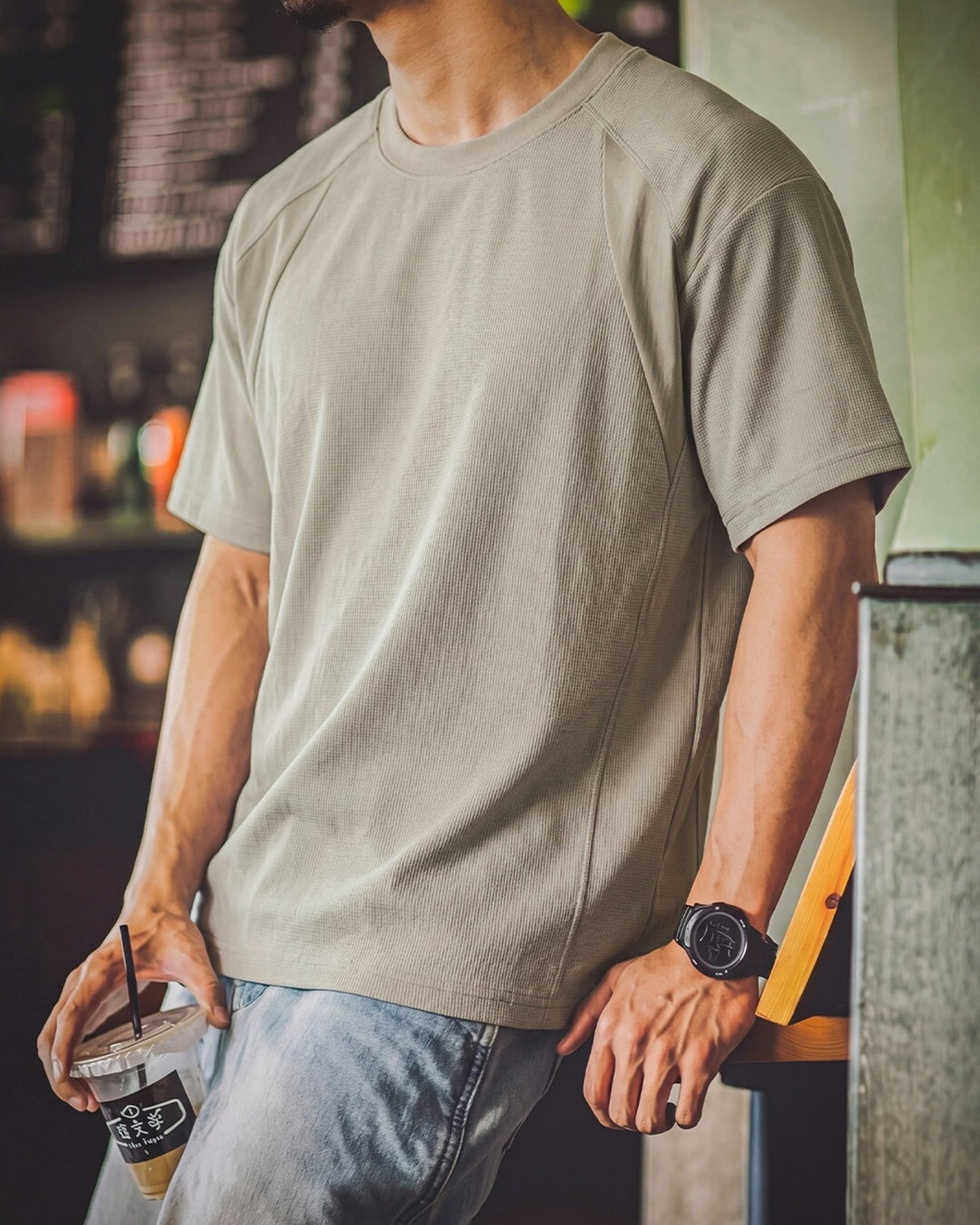 Waffle-Knit Raglan-Sleeve Classic Retro T-Shirt 2color 【ACT0092】