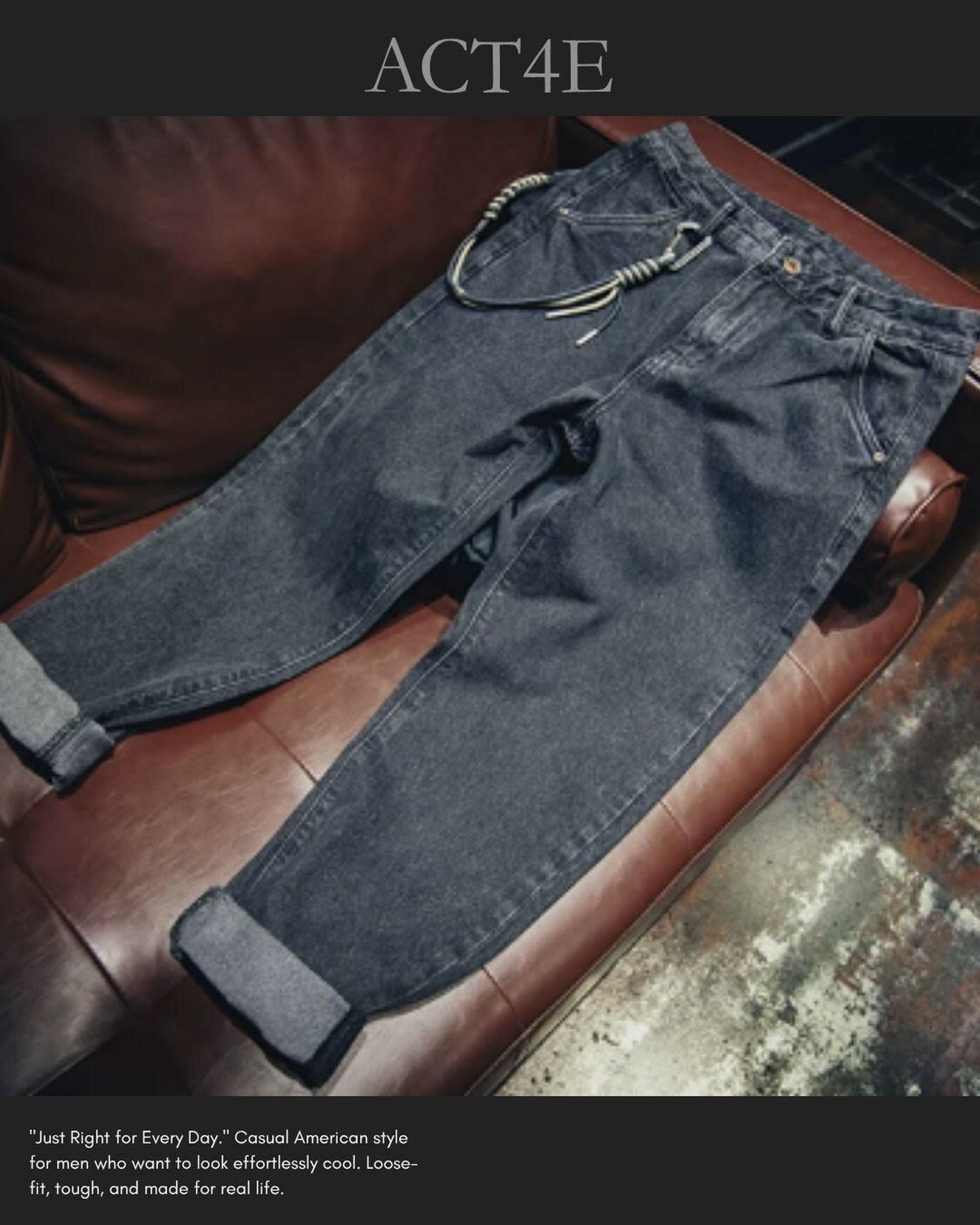 drawstring processed wide straight denim pants 【ACT0022】