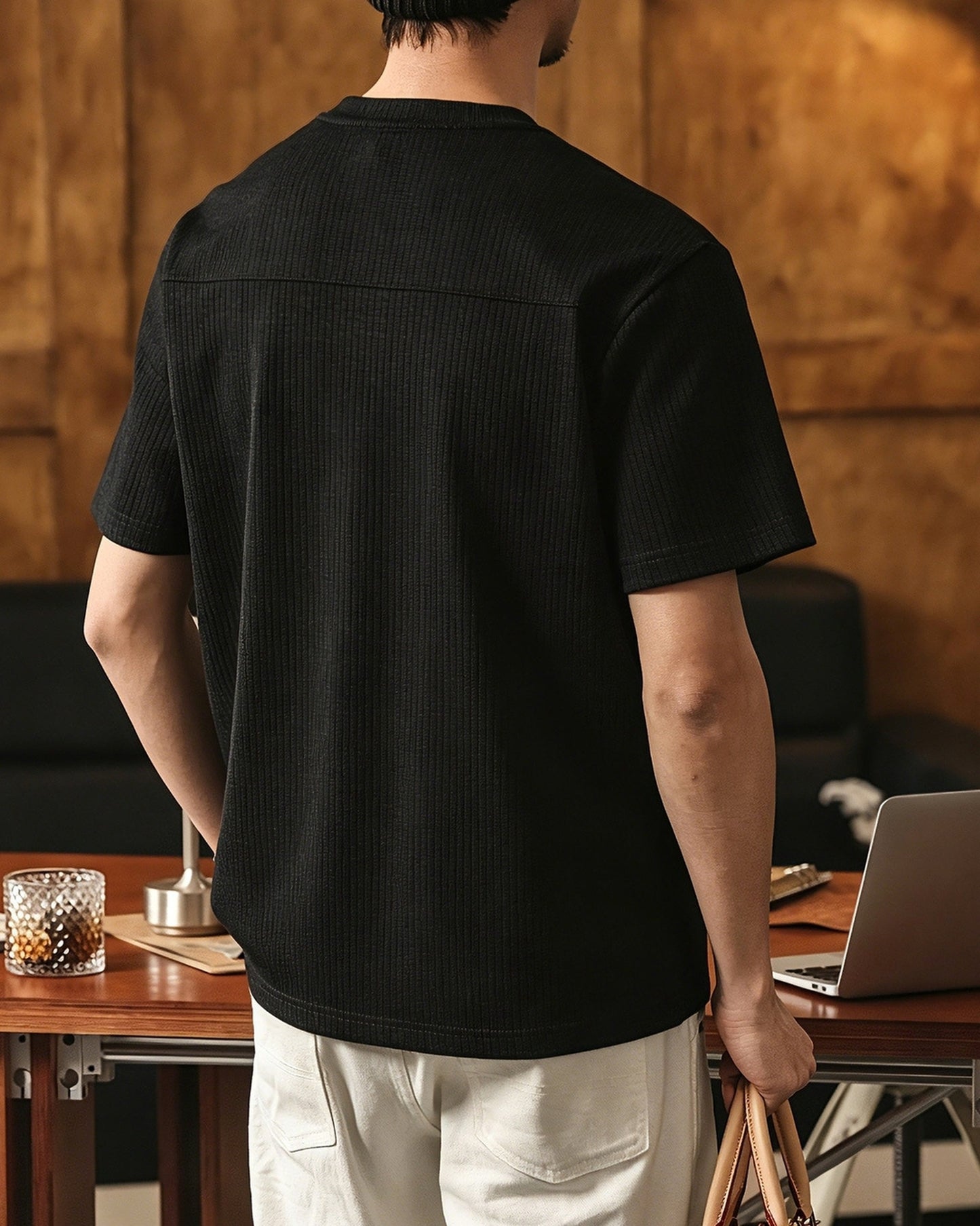 henley neck short sleeve T-shirt 4color 【ACT0235】