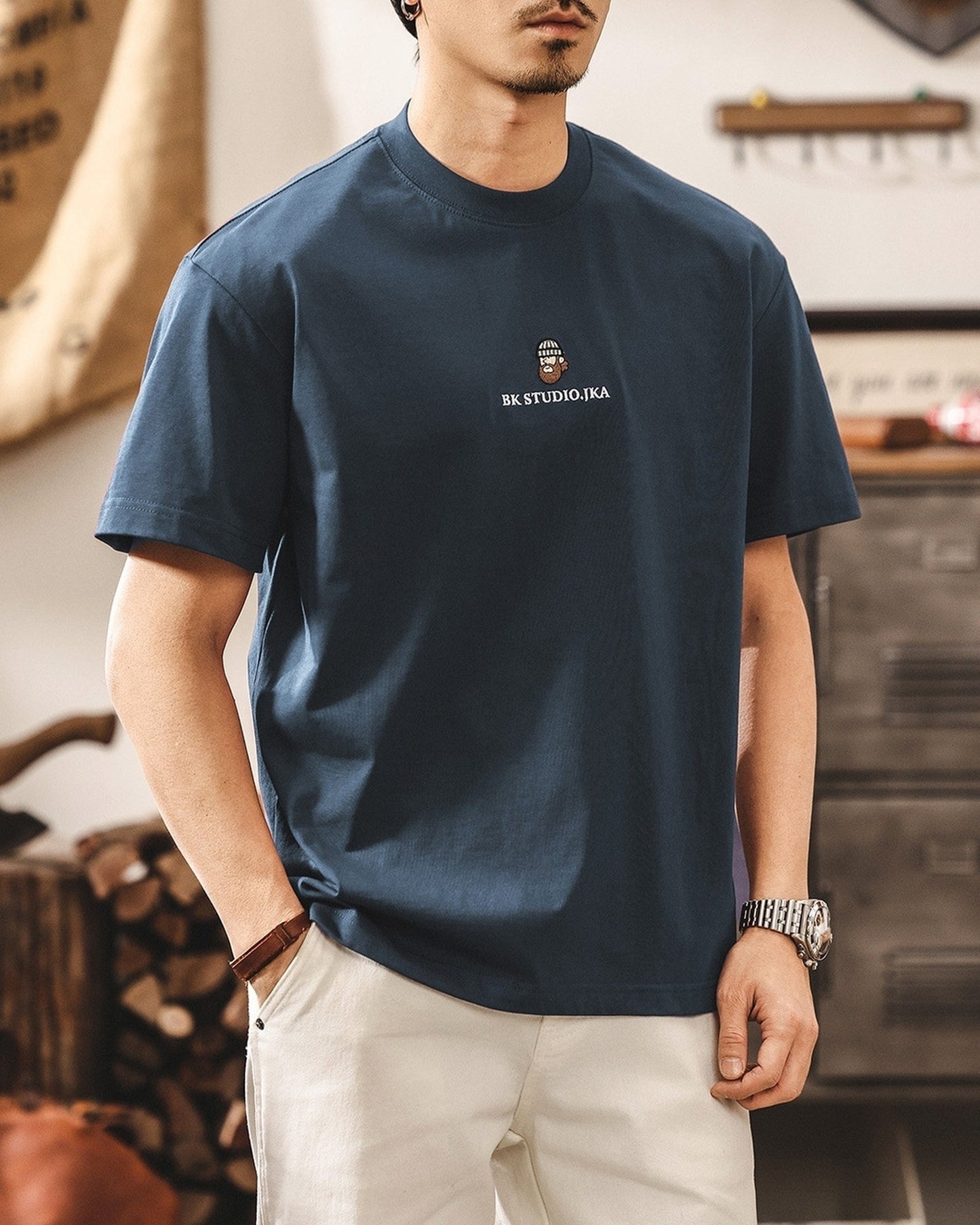 front embroidered back surf graphic short sleeve t-shirt 2color 【ACT0167】